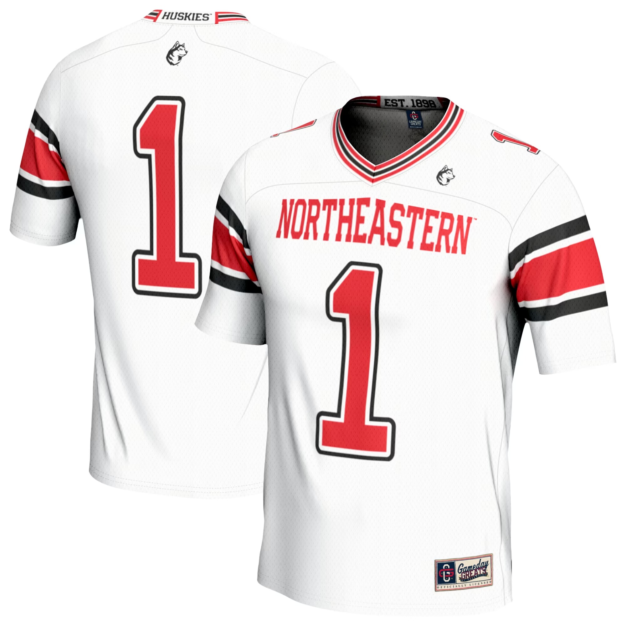Hunk Wear - #1 Northeastern Huskies GameDay Greats Unisex Lightweight Collegiate Football Fashion Jersey - White