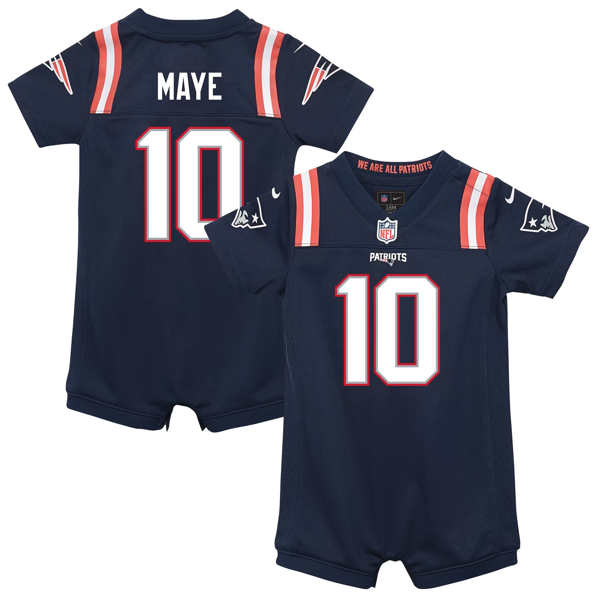 Hunk Wear - Drake Maye New England Patriots Nike Newborn Romper Game Jersey - Navy