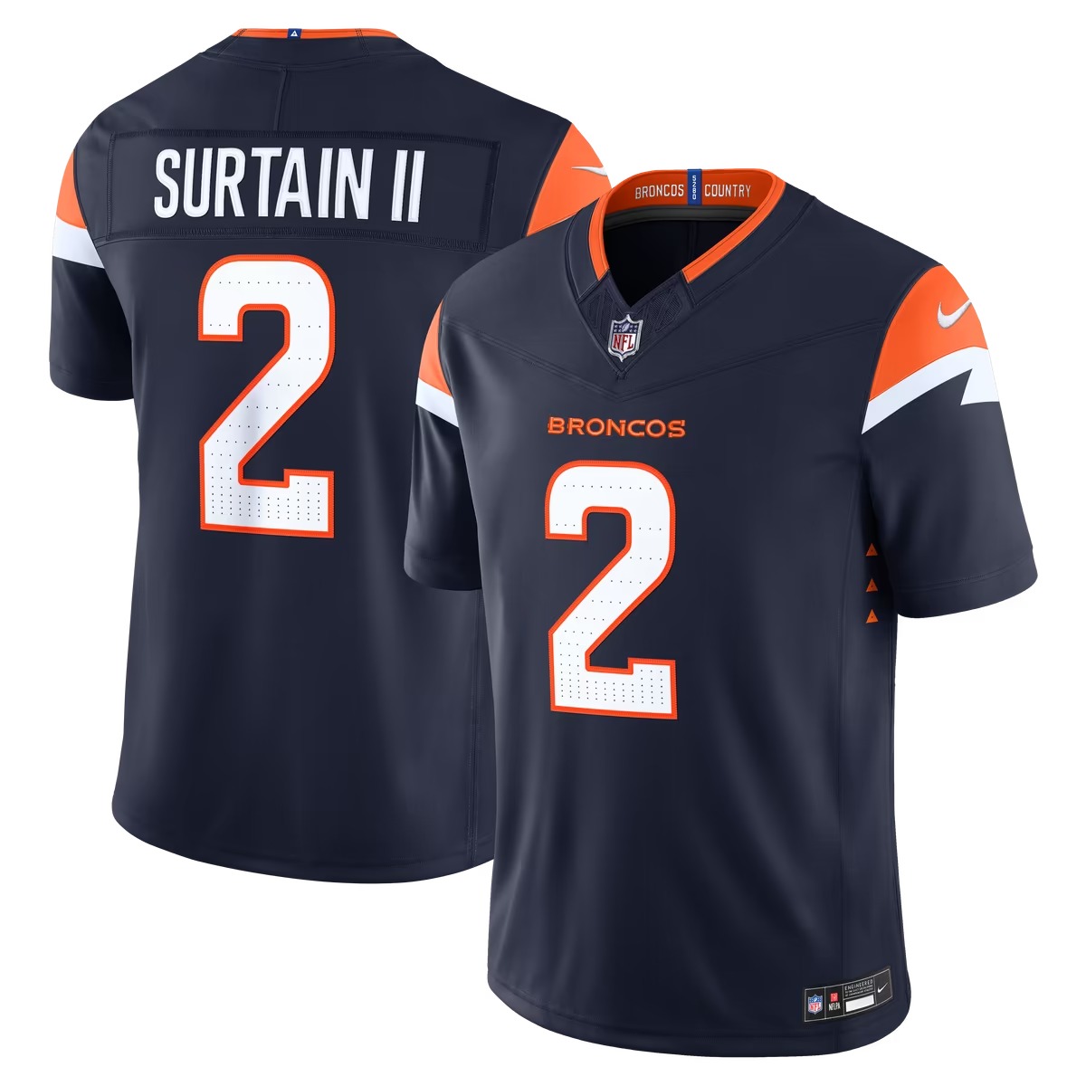 Hunk Wear - Patrick Surtain II Denver Broncos Nike Alternate Vapor F.U.S.E. Stitched Limited Jersey - Navy