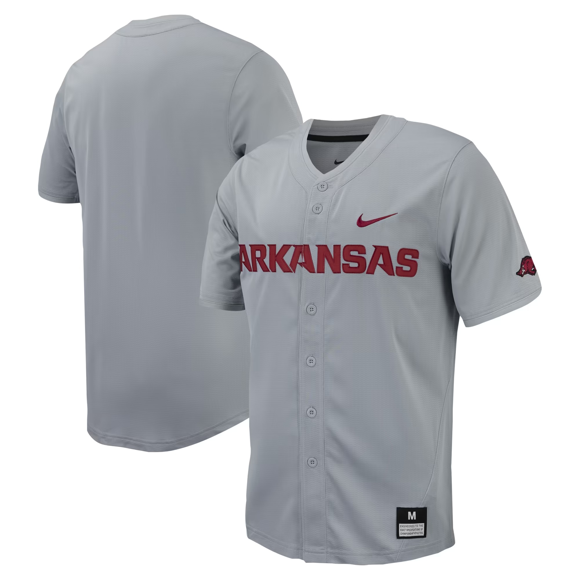 Hunk Wear - Arkansas Razorbacks Nike Replica Full-Button Baseball Jersey - Gray