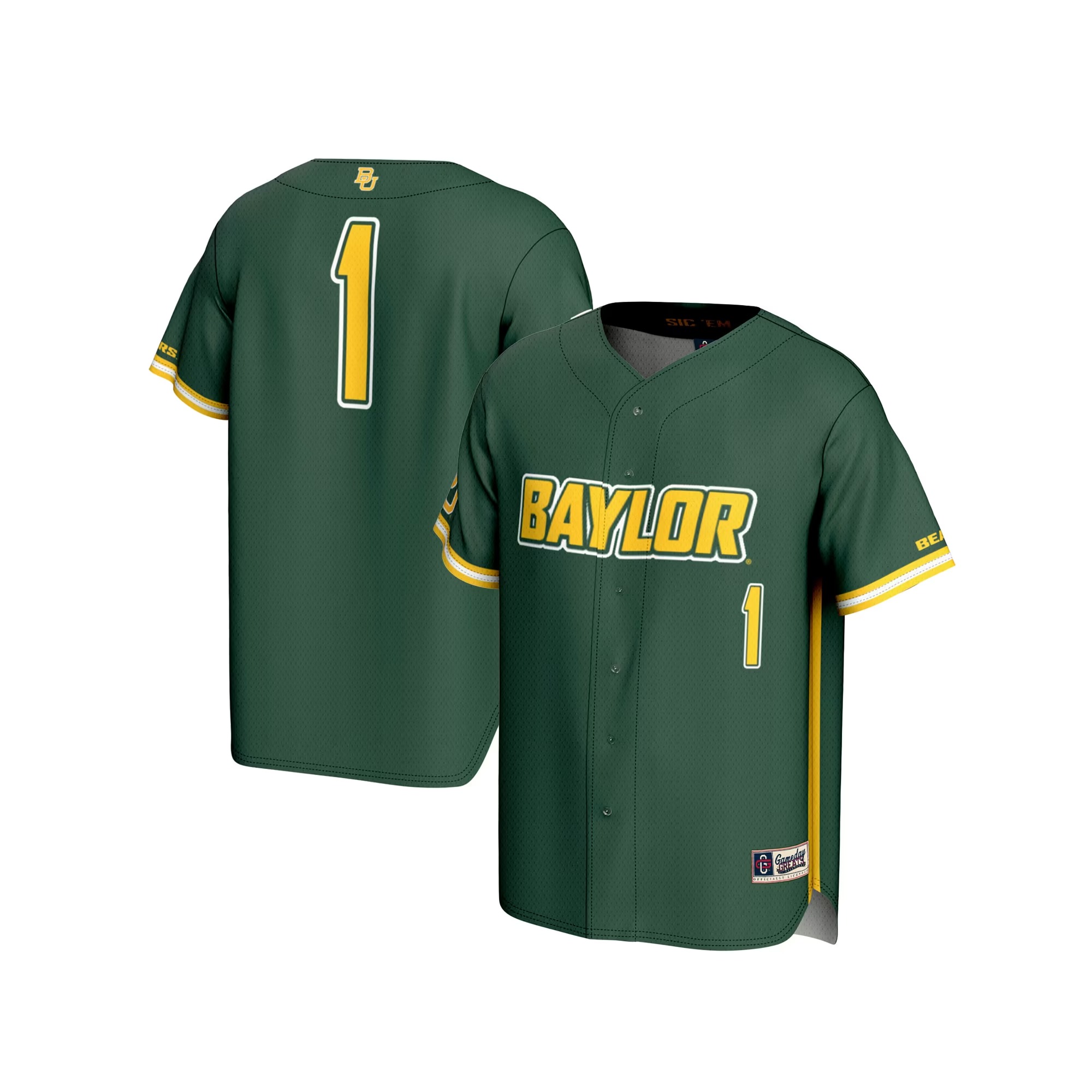 Hunk Wear - #1 Baylor Bears GameDay Greats Youth Lightweight Baseball Fashion Jersey - Green