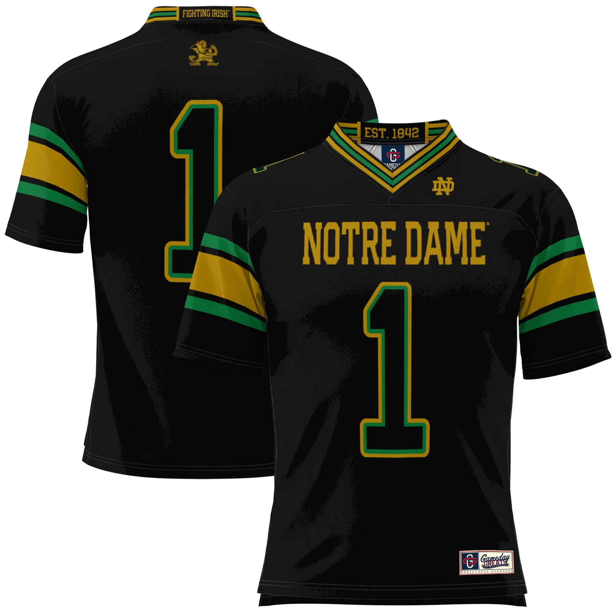 Hunk Wear - #1 Notre Dame Fighting Irish GameDay Greats Youth Football Jersey - Black