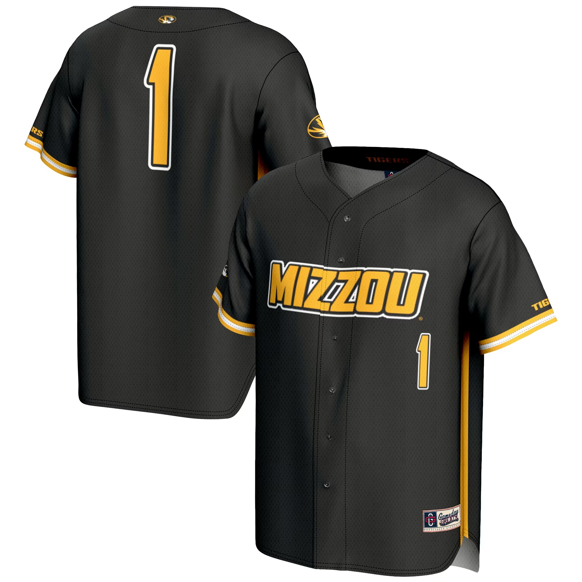 Hunk Wear - #1 Missouri Tigers GameDay Greats Youth Lightweight Baseball Jersey - Black