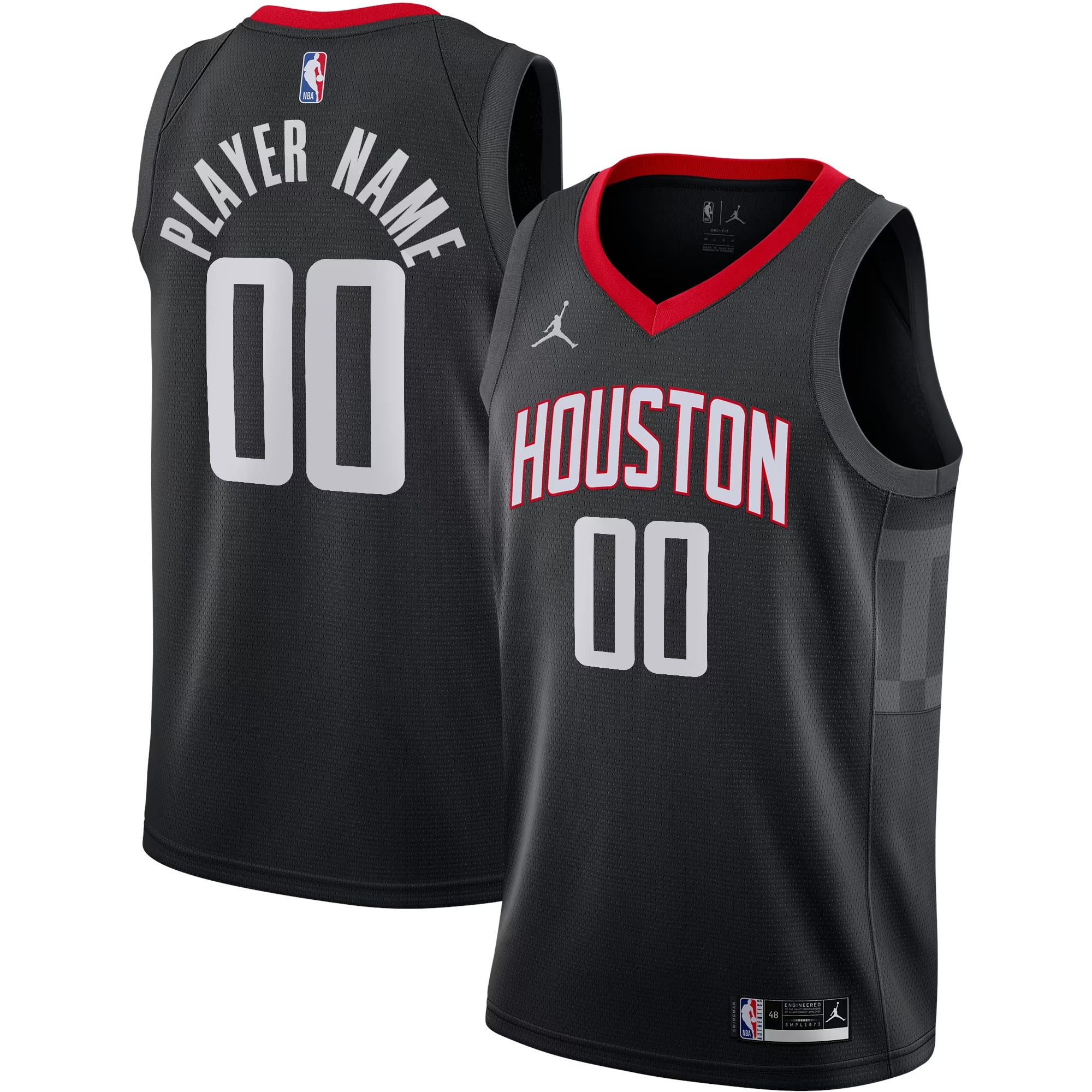 Hunk Wear - Houston Rockets Jordan Brand Swingman Custom Jersey - Statement Edition - Black