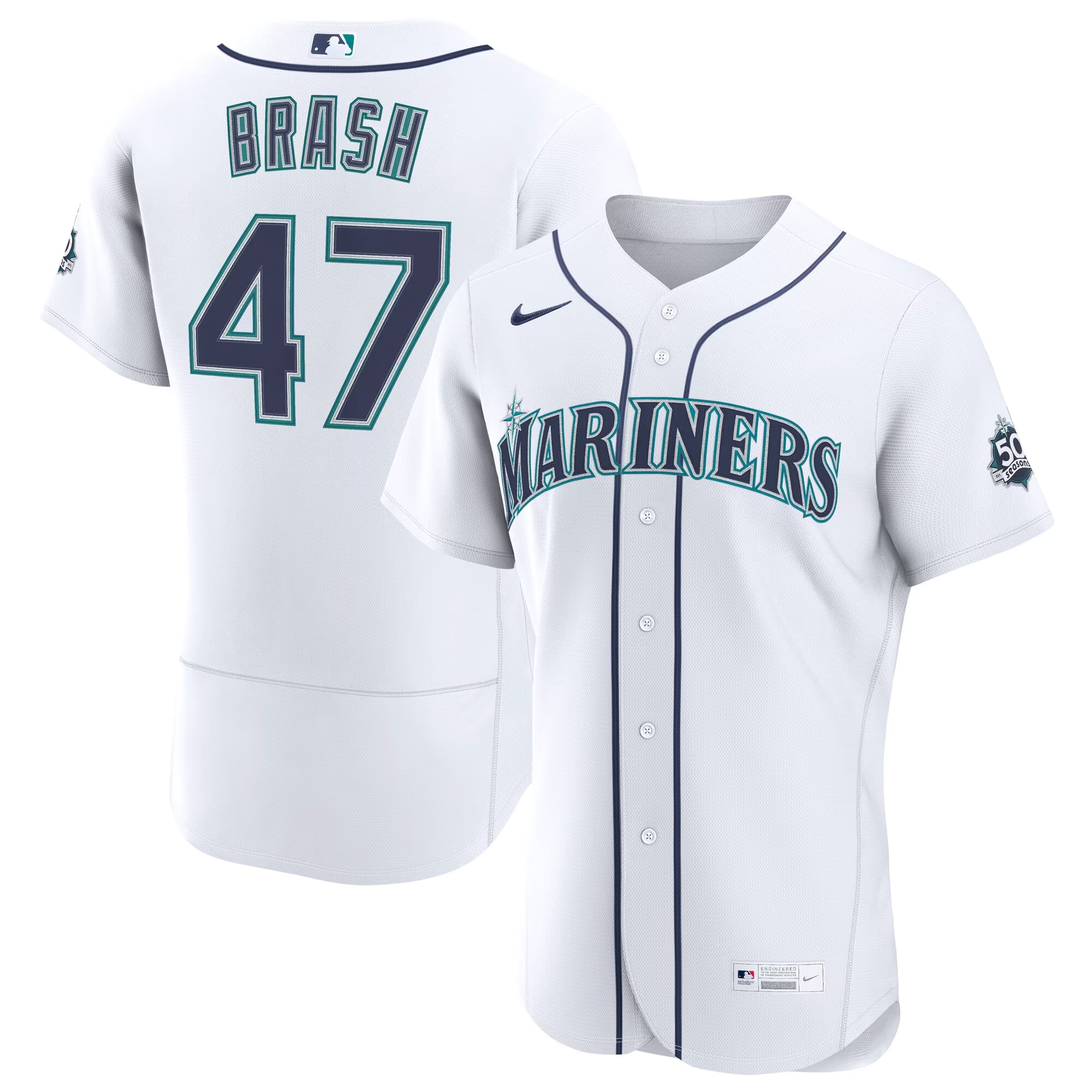 Hunk Wear - Matt Brash Seattle Mariners Nike Home 50th Season Authentic Jersey - White