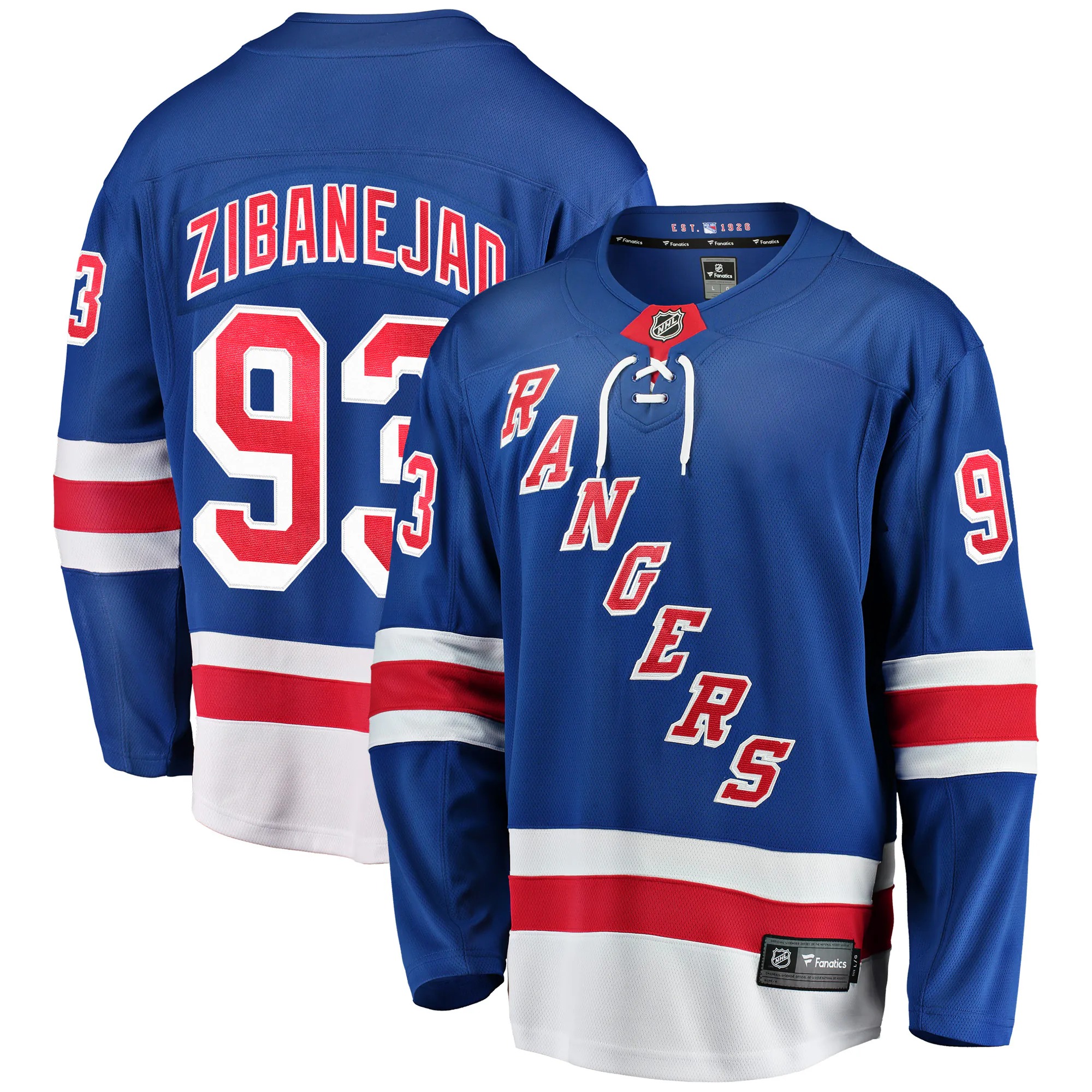 Hunk Wear - Mika Zibanejad New York Rangers Fanatics Home Breakaway Player Jersey - Blue