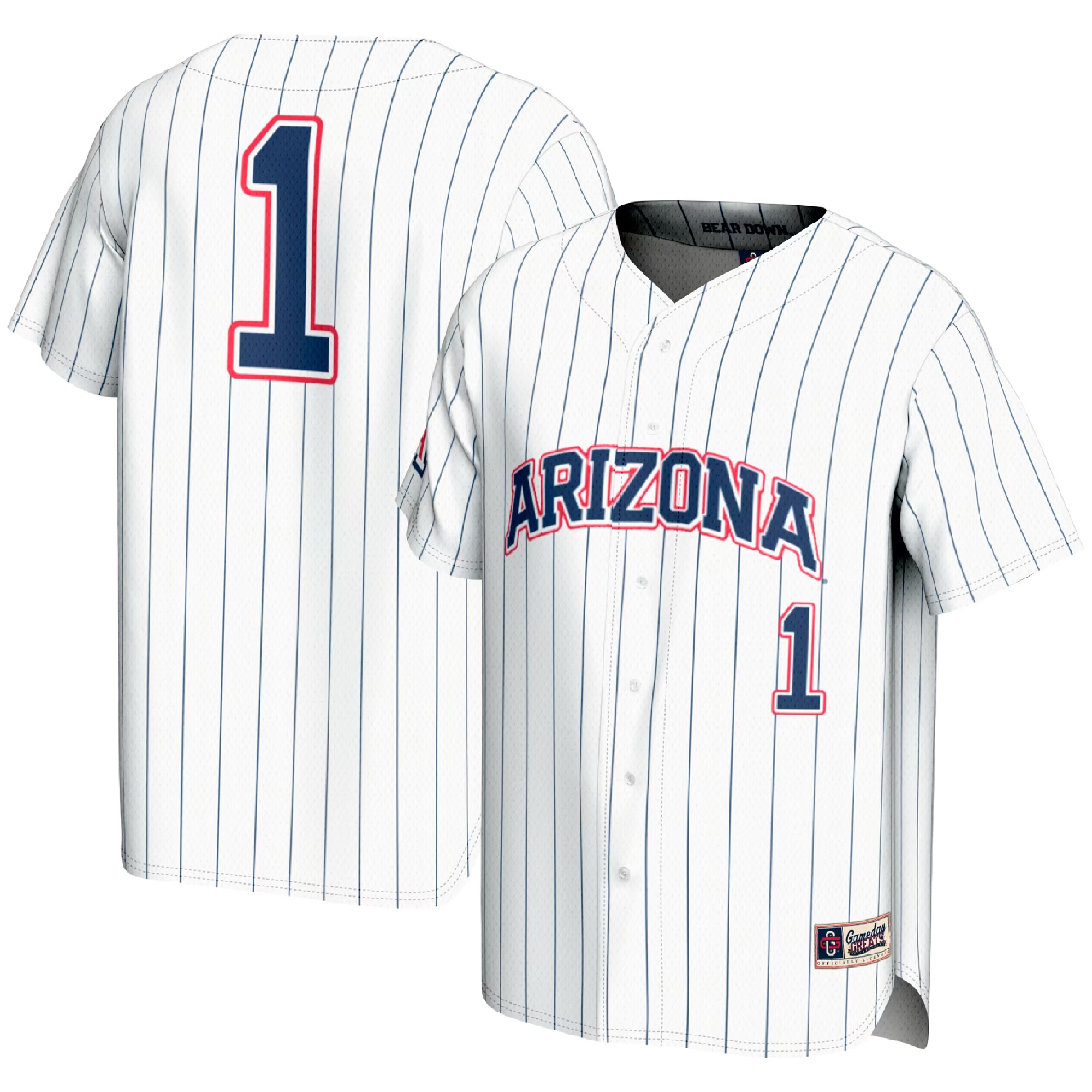 Hunk Wear - #1 Arizona Wildcats GameDay Greats Lightweight Baseball Fashion Jersey - White