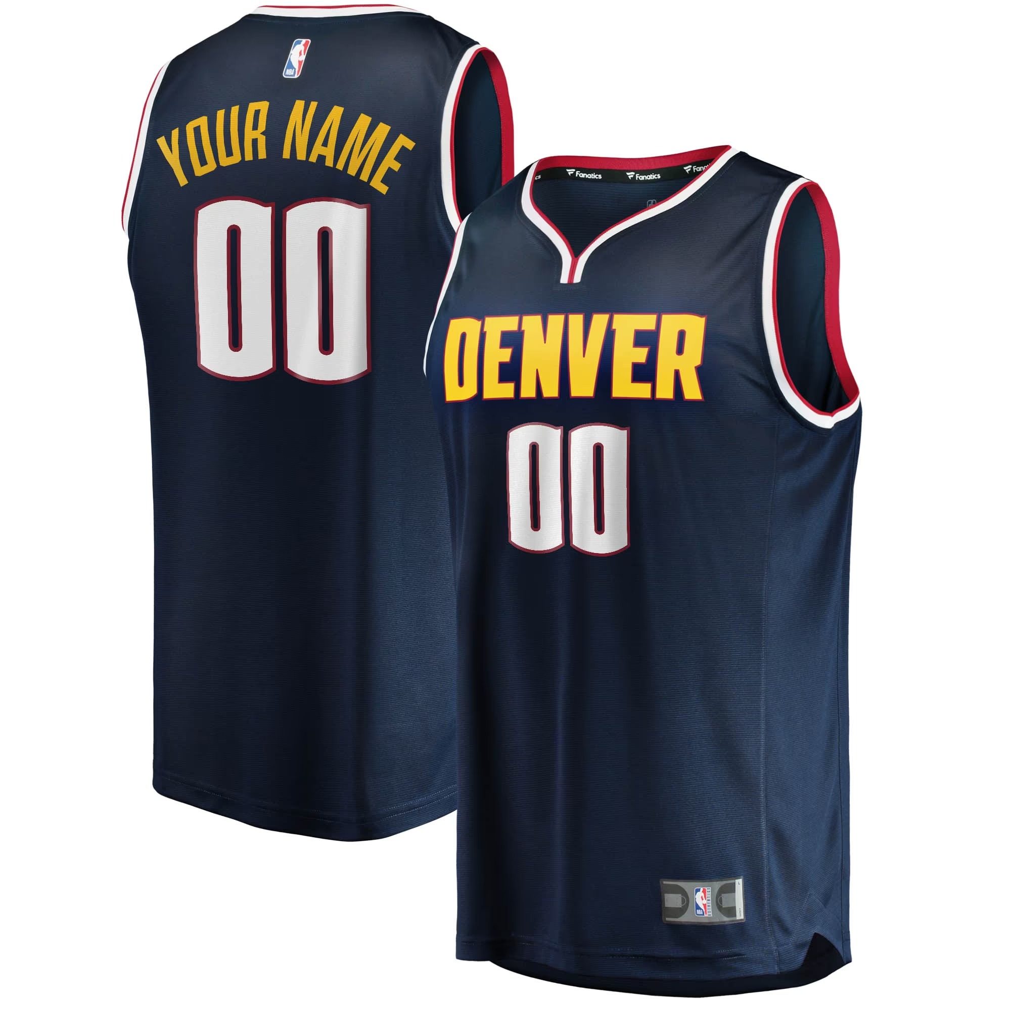 Hunk Wear - Denver Nuggets Fanatics Youth Fast Break Custom Replica Jersey Navy - Icon Edition