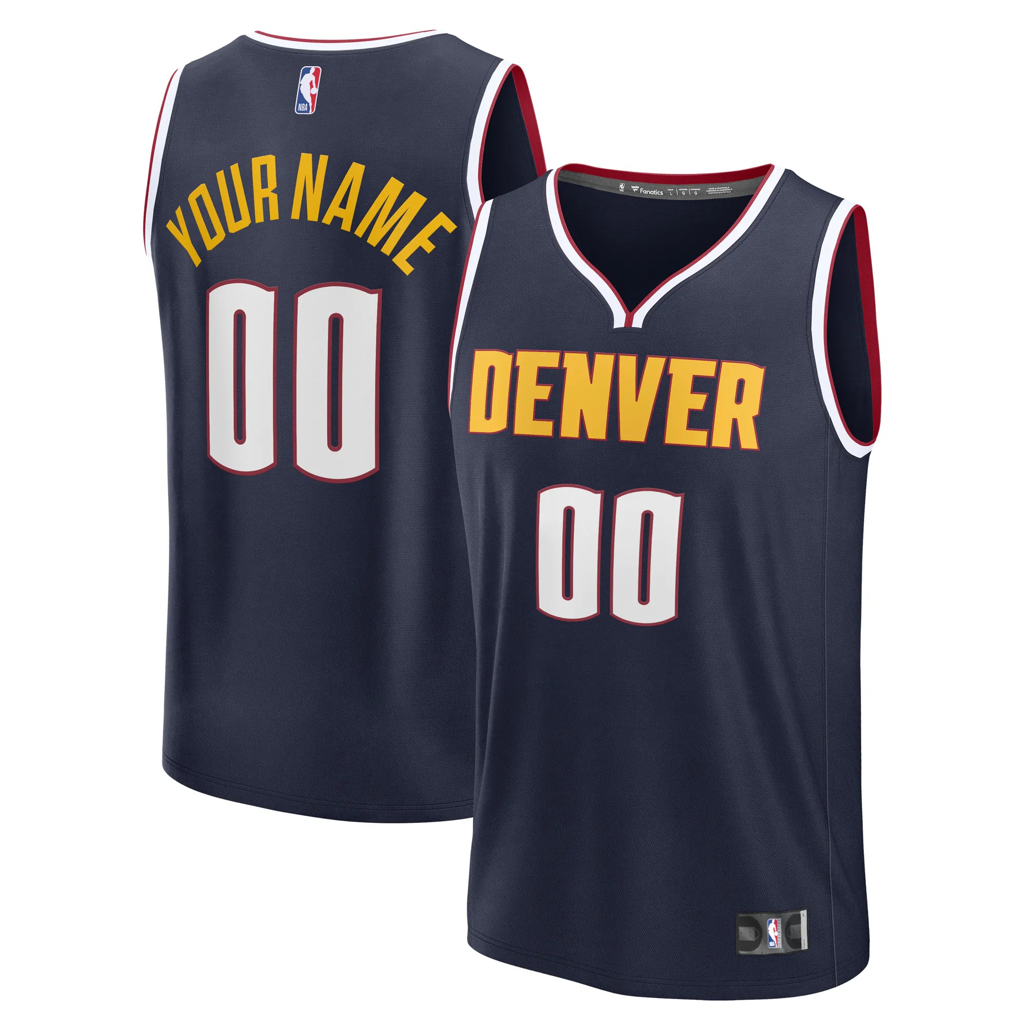 Hunk Wear - Denver Nuggets Fanatics Fast Break Custom Jersey - Icon Edition - Navy