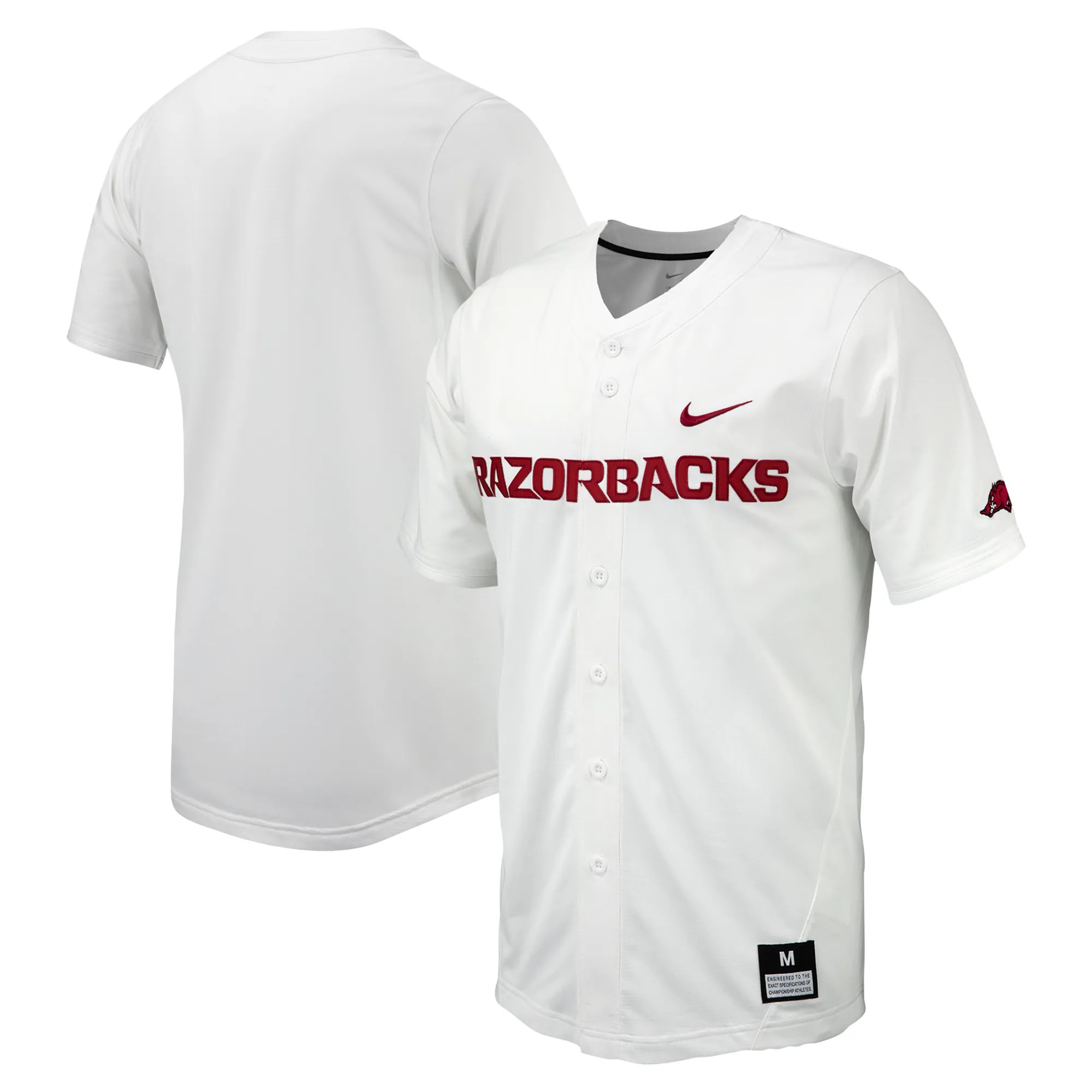 Hunk Wear - Arkansas Razorbacks Nike Replica Full-Button Baseball Jersey - White
