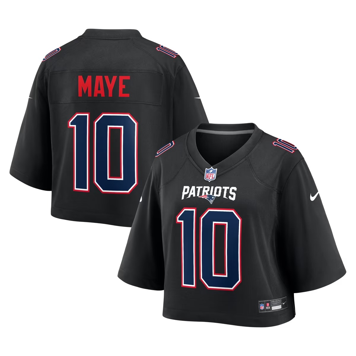 Hunk Wear - Drake Maye New England Patriots Nike Women's Cropped Fashion Game Jersey - Black