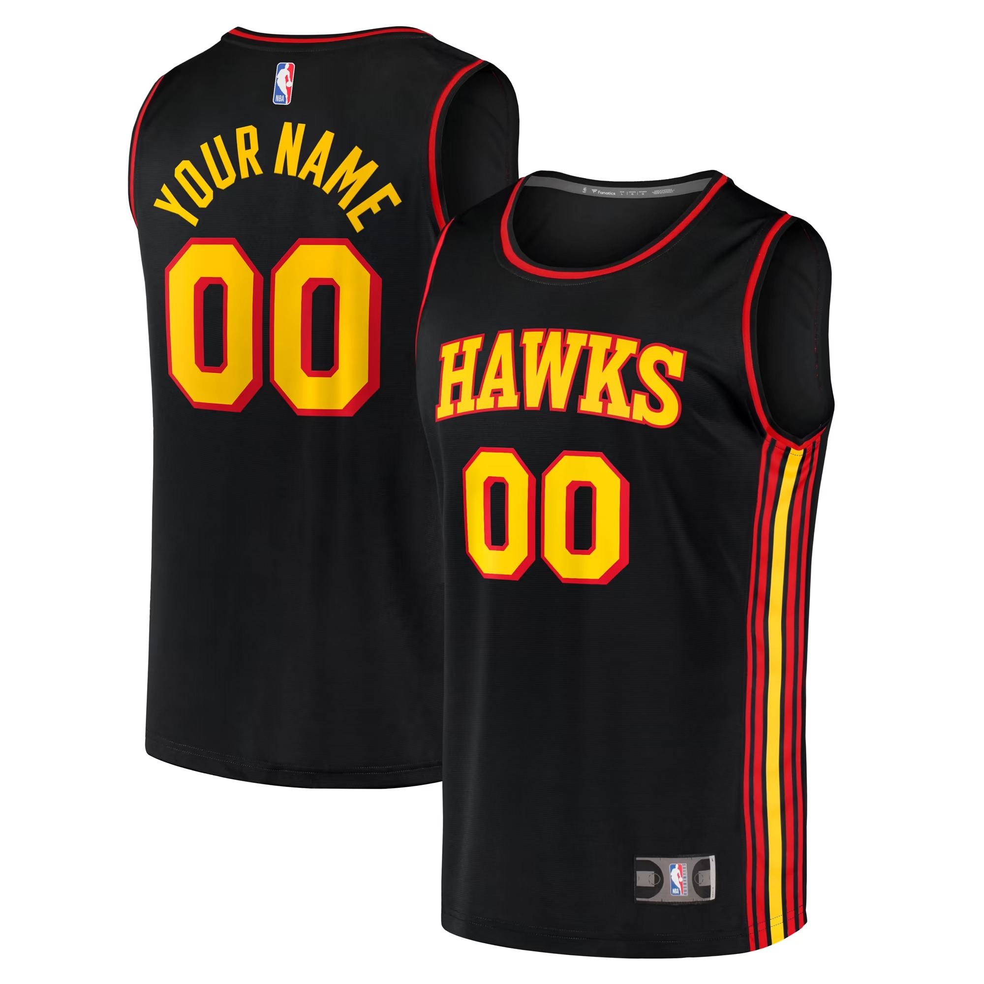Hunk Wear - Atlanta Hawks Fanatics Youth Fast Break Replica Custom Jersey - Statement Edition - Black