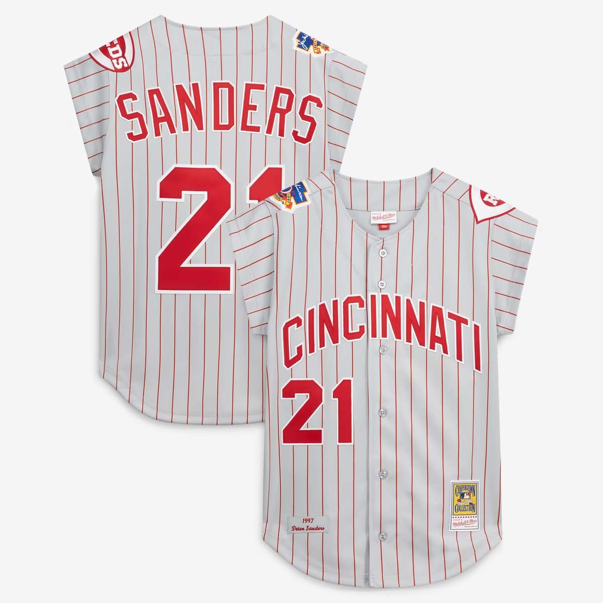 Hunk Wear - Deion Sanders Cincinnati Reds Mitchell & Ness 1997 Authentic Jersey - Gray