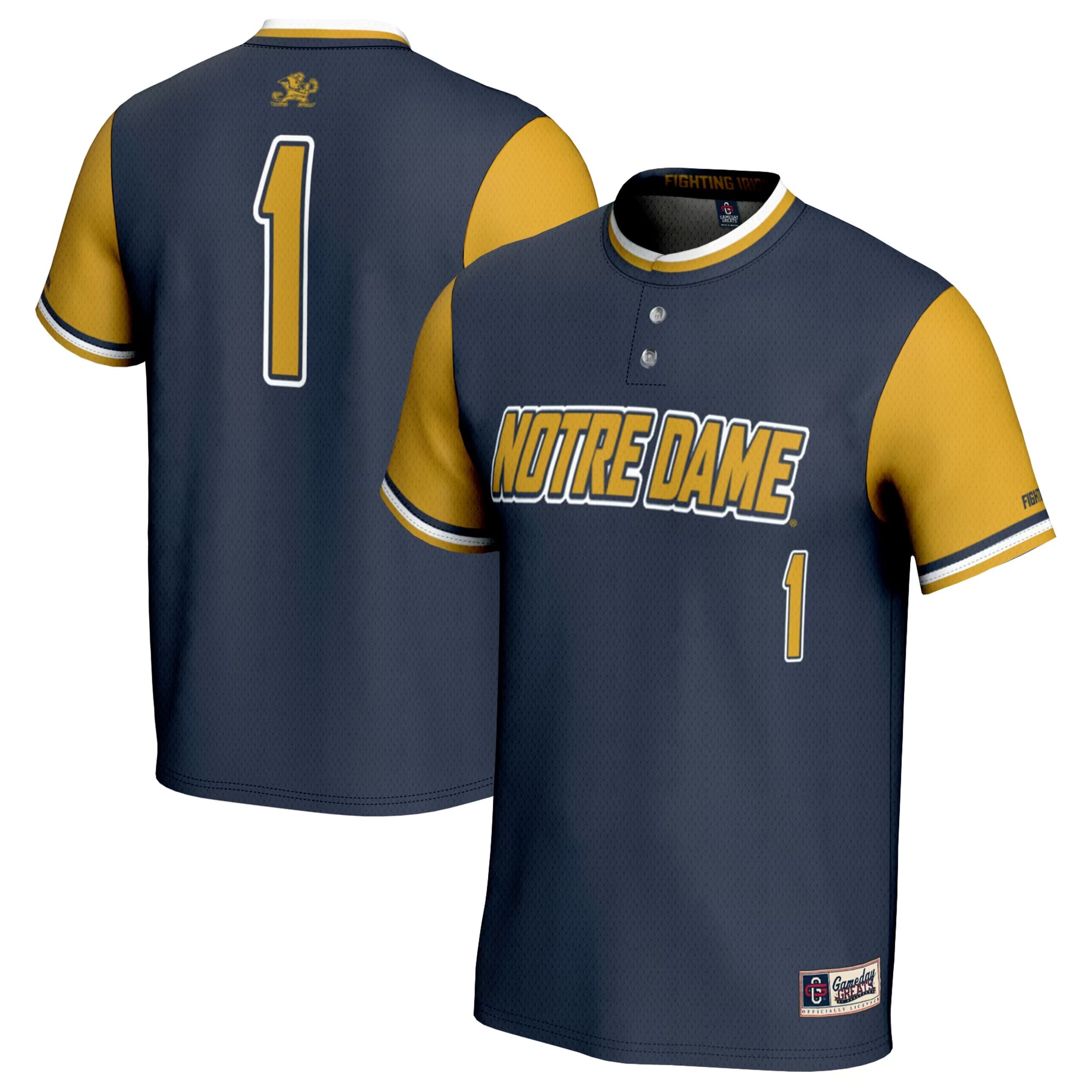 Hunk Wear - #1 Notre Dame Fighting Irish GameDay Greats Youth Softball Lightweight Fashion Jersey - Navy_Gold