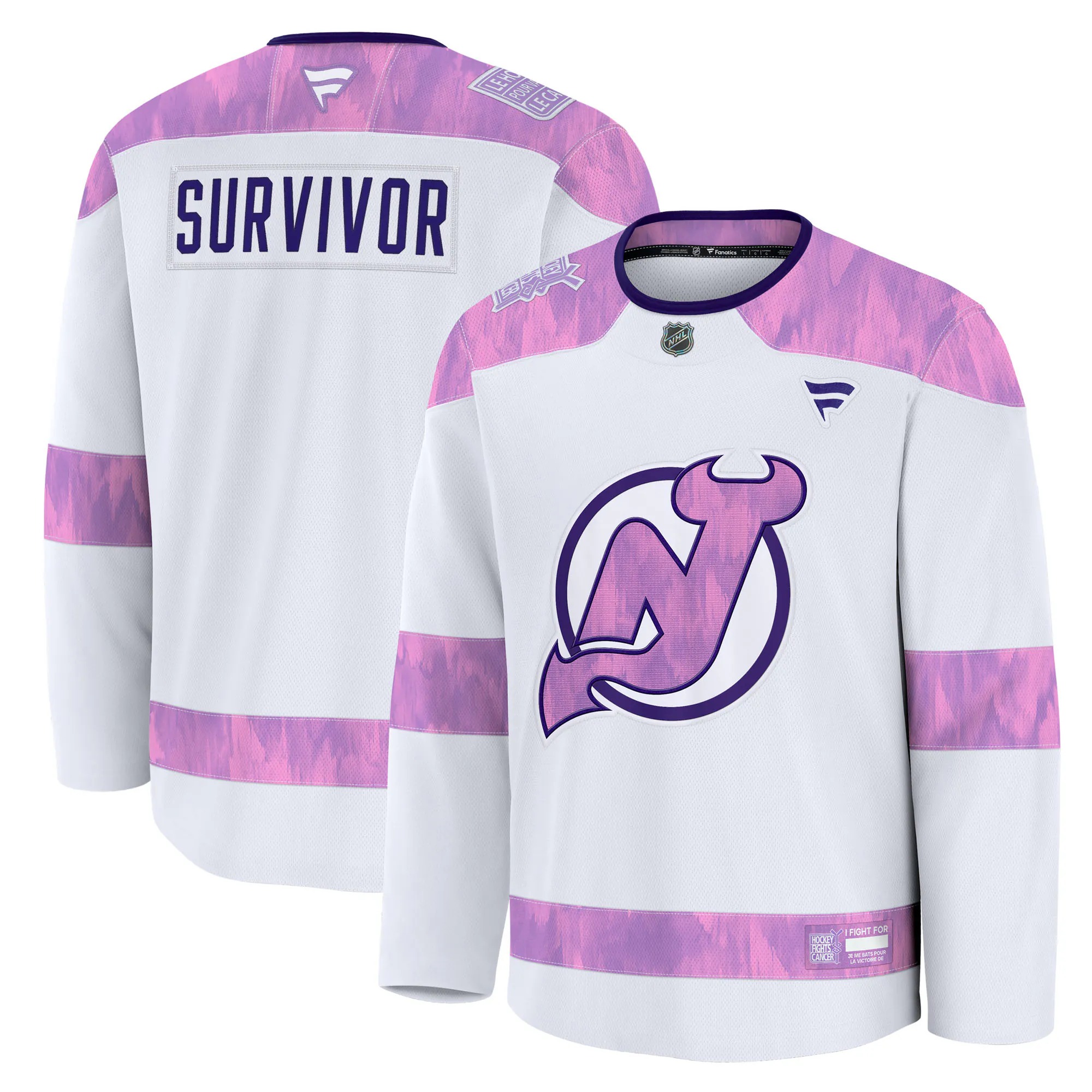 Hunk Wear - New Jersey Devils Fanatics Hockey Fights Cancer Survivor Practice Jersey - White