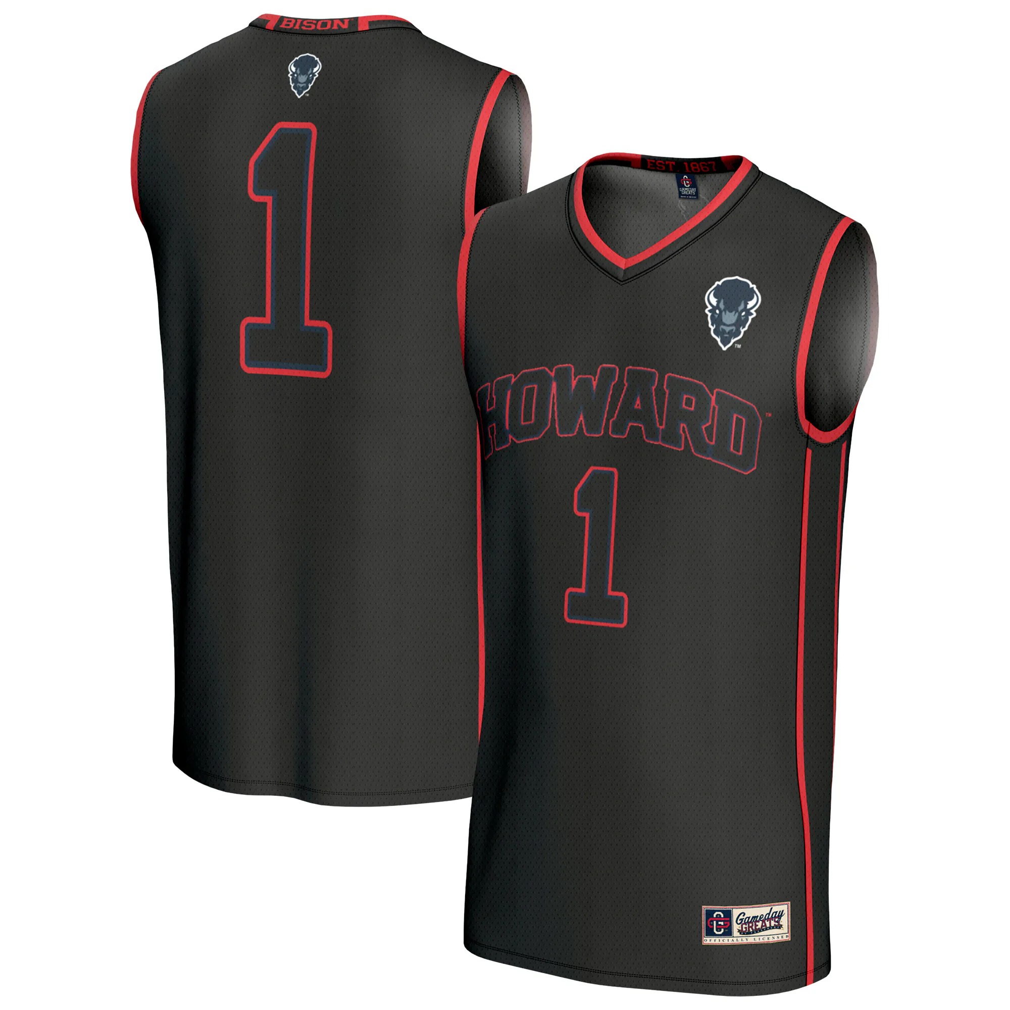 Hunk Wear - Howard Bison GameDay Greats Youth Lightweight Collegiate Basketball Fashion Jersey - Black