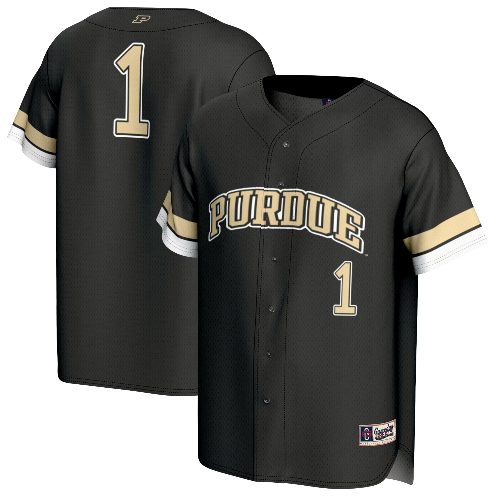 Hunk Wear - #1 Purdue Boilermakers GameDay Greats Unisex Lightweight Collegiate Baseball Fashion Jersey - Black