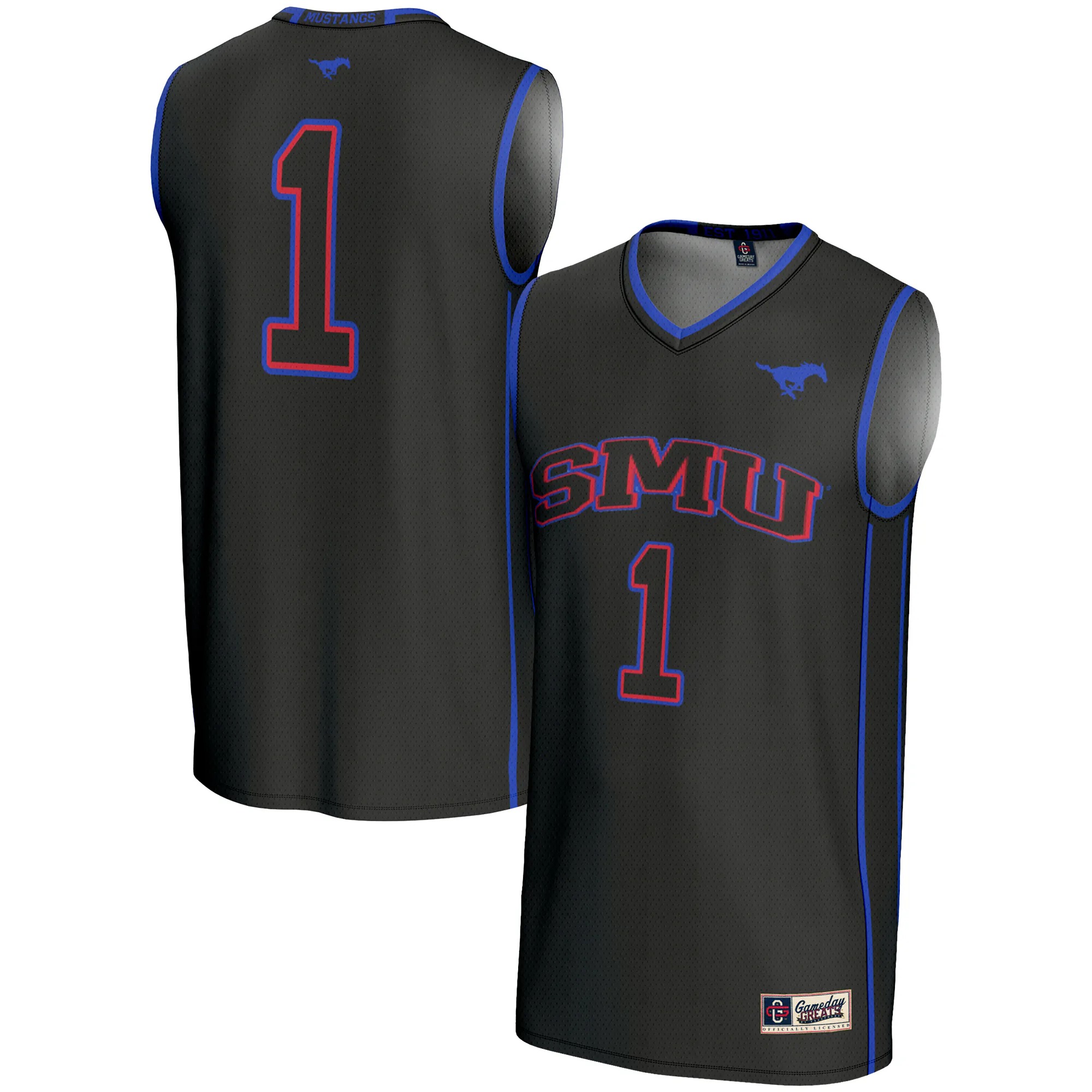 Hunk Wear - #1 SMU Mustangs GameDay Greats Youth Lightweight Basketball Jersey - Black