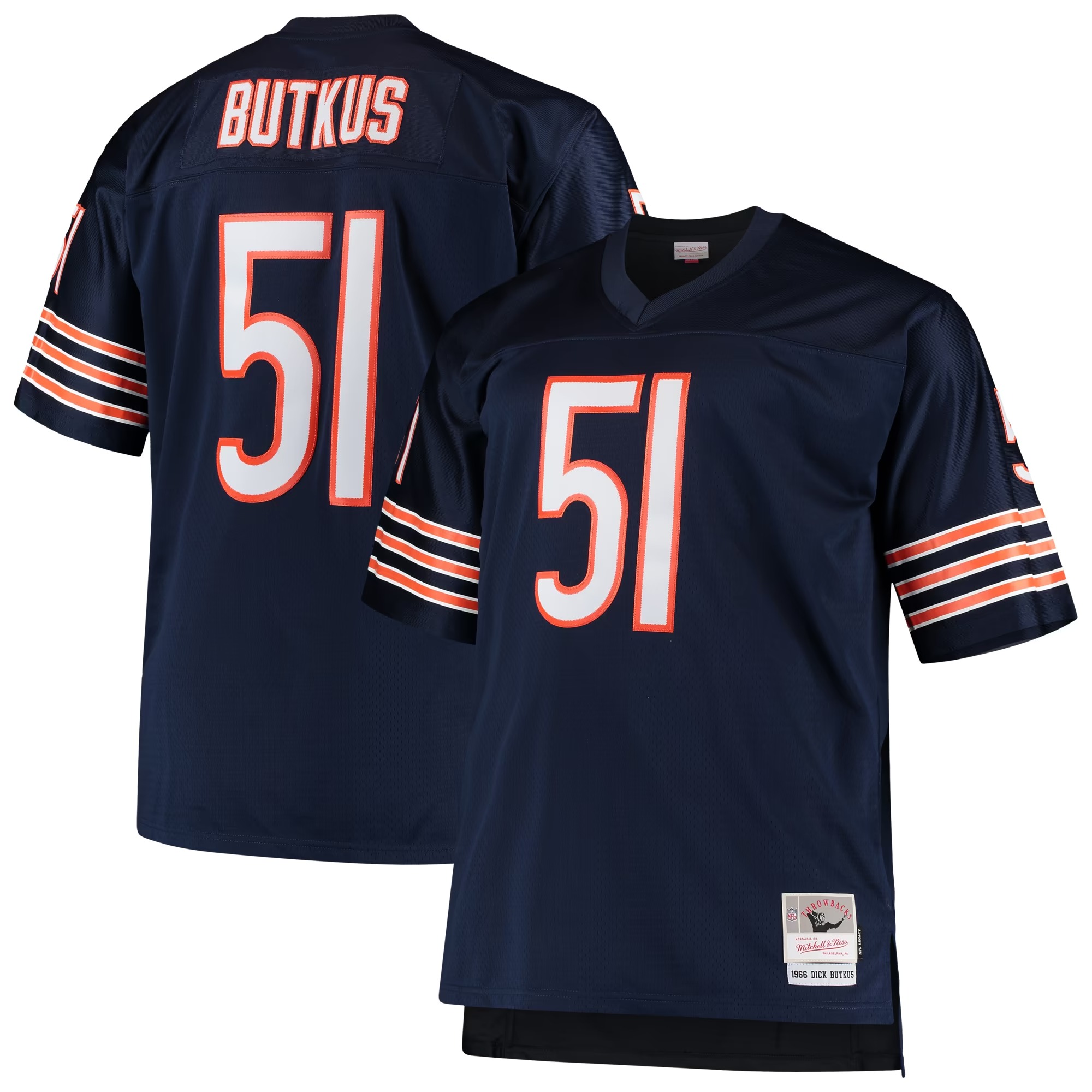 Hunk Wear - Dick Butkus Chicago Bears Mitchell & Ness Big & Tall 1966 Retired Player Replica Jersey - Navy