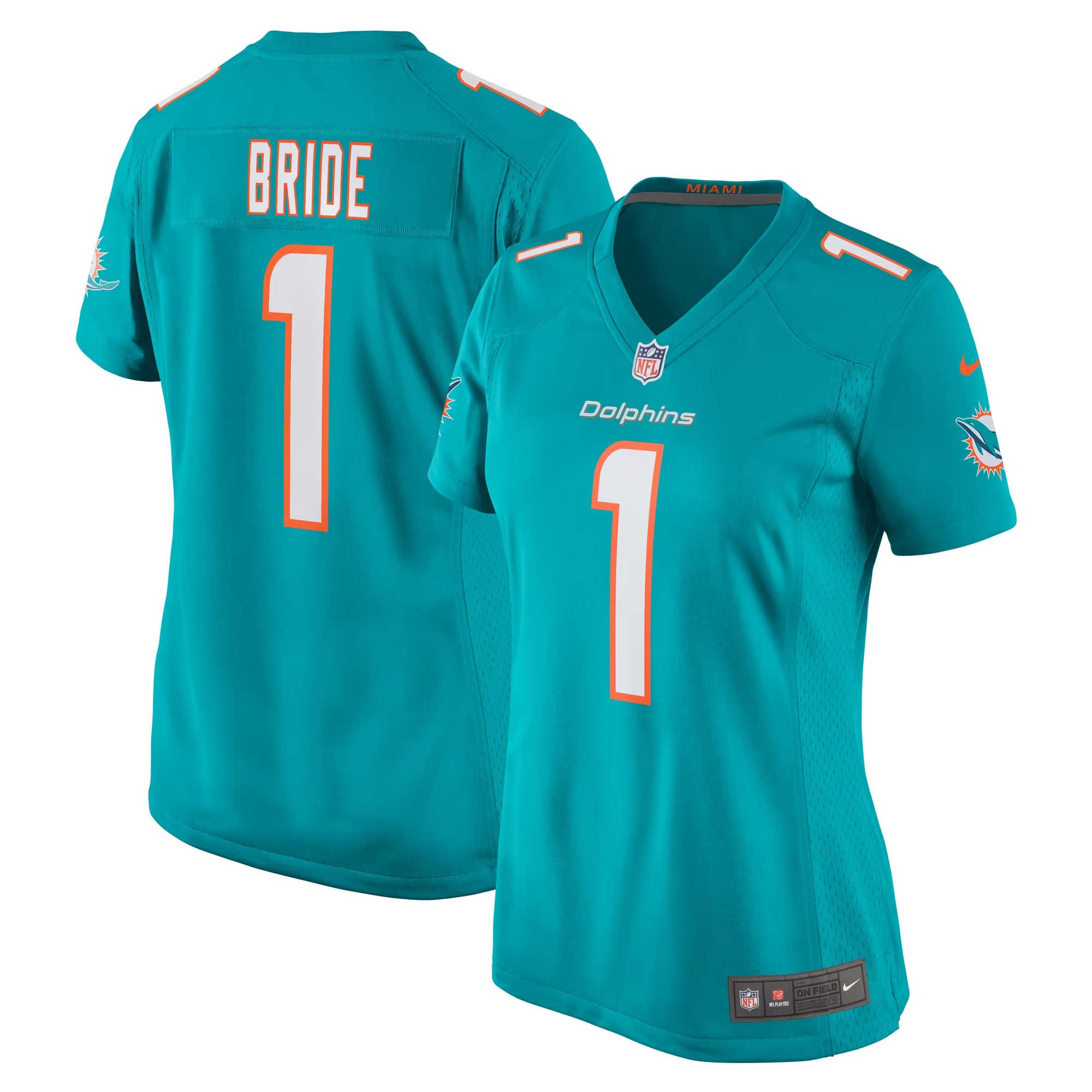 Hunk Wear - Number 1 Bride Miami Dolphins Nike Women's Game Jersey - Aqua