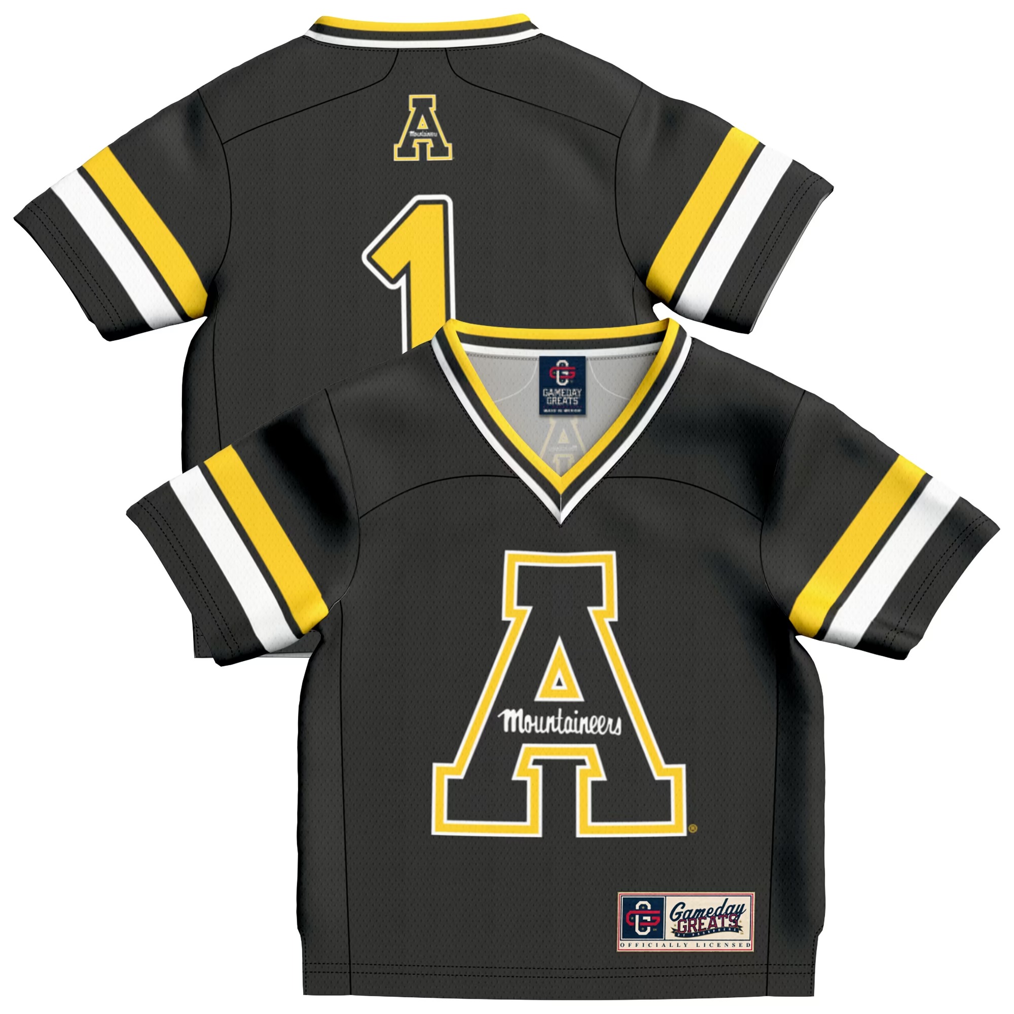 Hunk Wear - #1 Appalachian State Mountaineers GameDay Greats Toddler Collegiate Football Fashion Jersey - Black