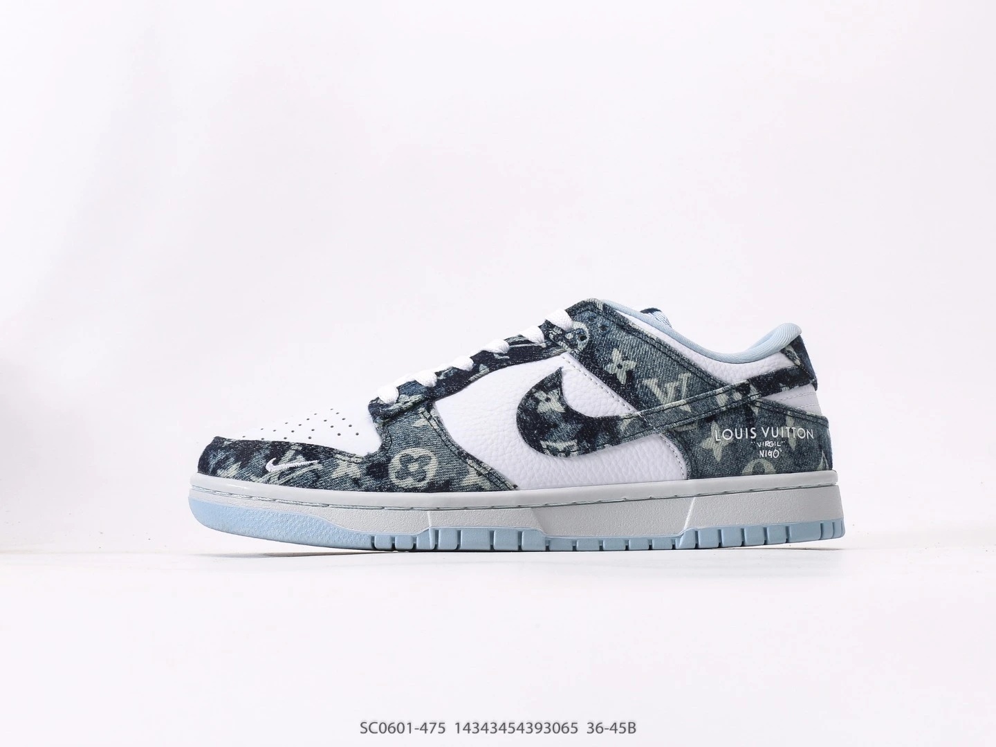 Nike Dunk Low Denim Monogram Sneakers White Blue SC0601-475