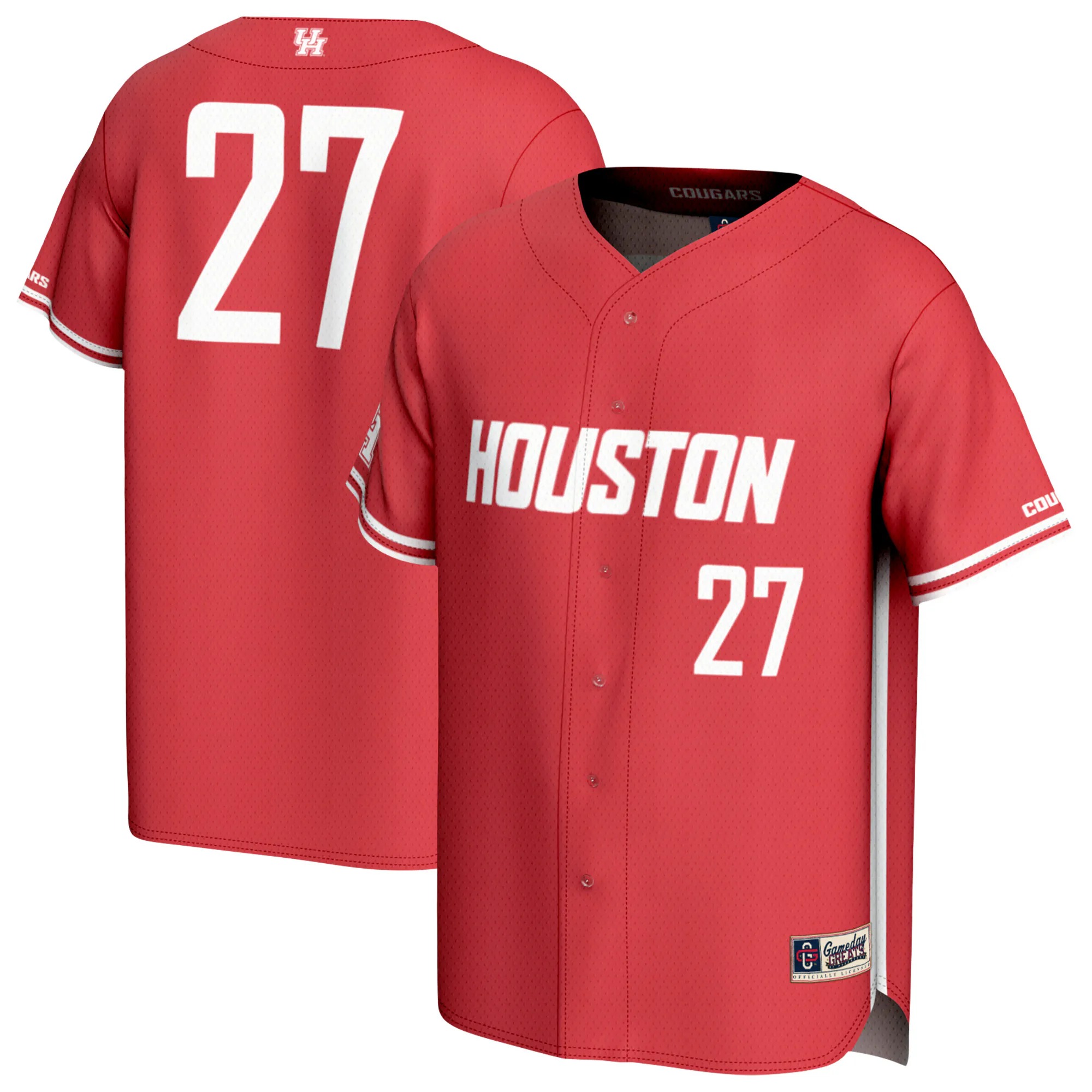 Hunk Wear - #27 Houston Cougars GameDay Greats Adult Lightweight Collegiate Baseball Fashion Jersey - Red