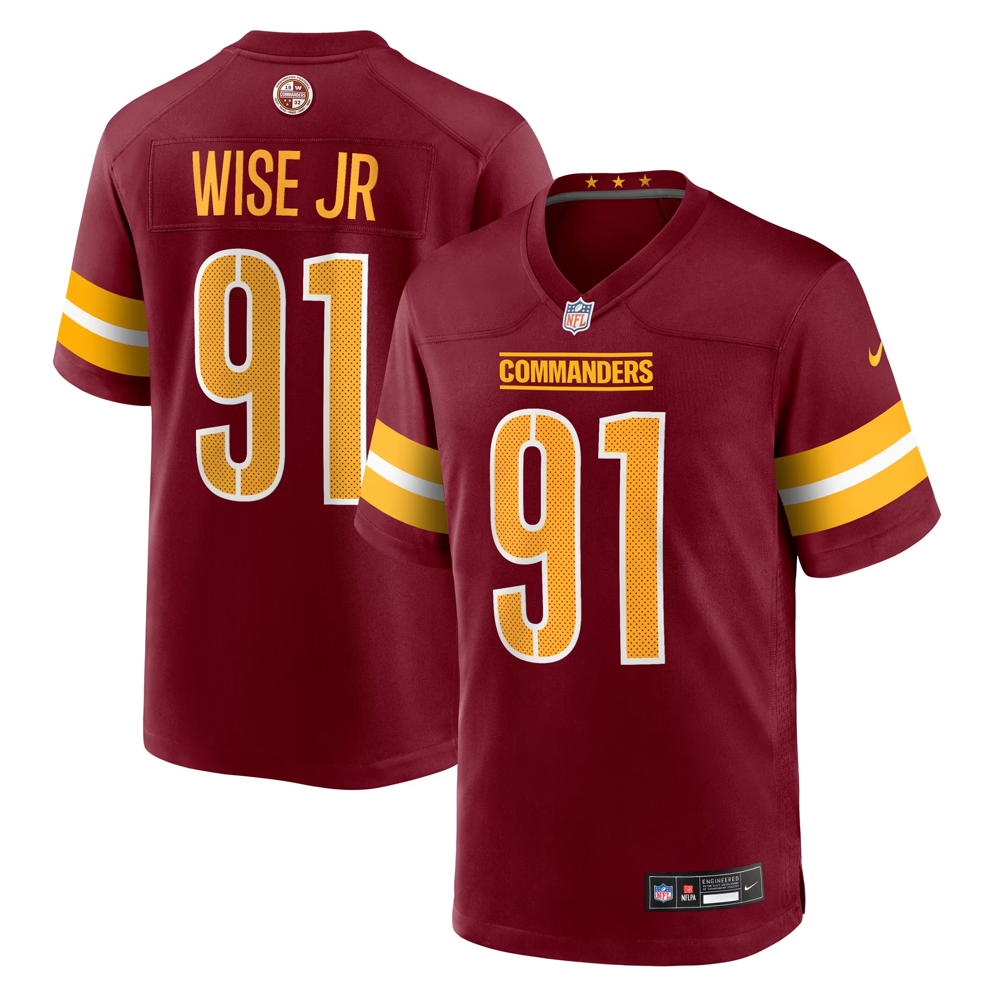 Hunk Wear - Deatrich Wise Jr. Washington Commanders Nike Team Game Jersey - Burgundy