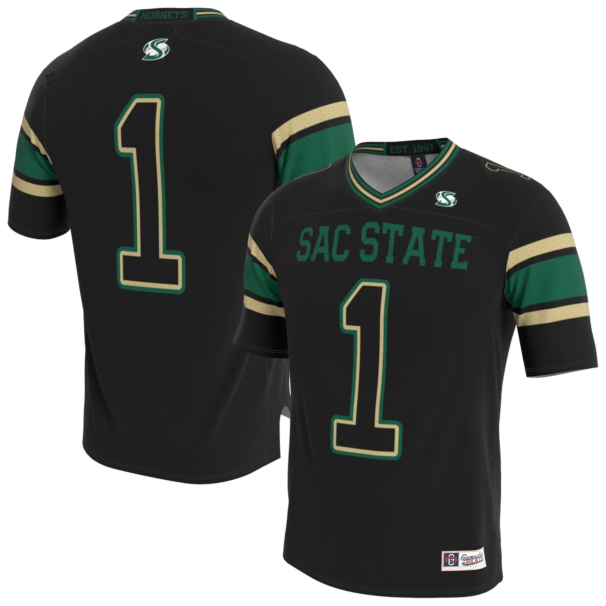 Hunk Wear - Sacramento State Hornets GameDay Greats Youth Lightweight Collegiate Football Blackout Fashion Jersey - Black