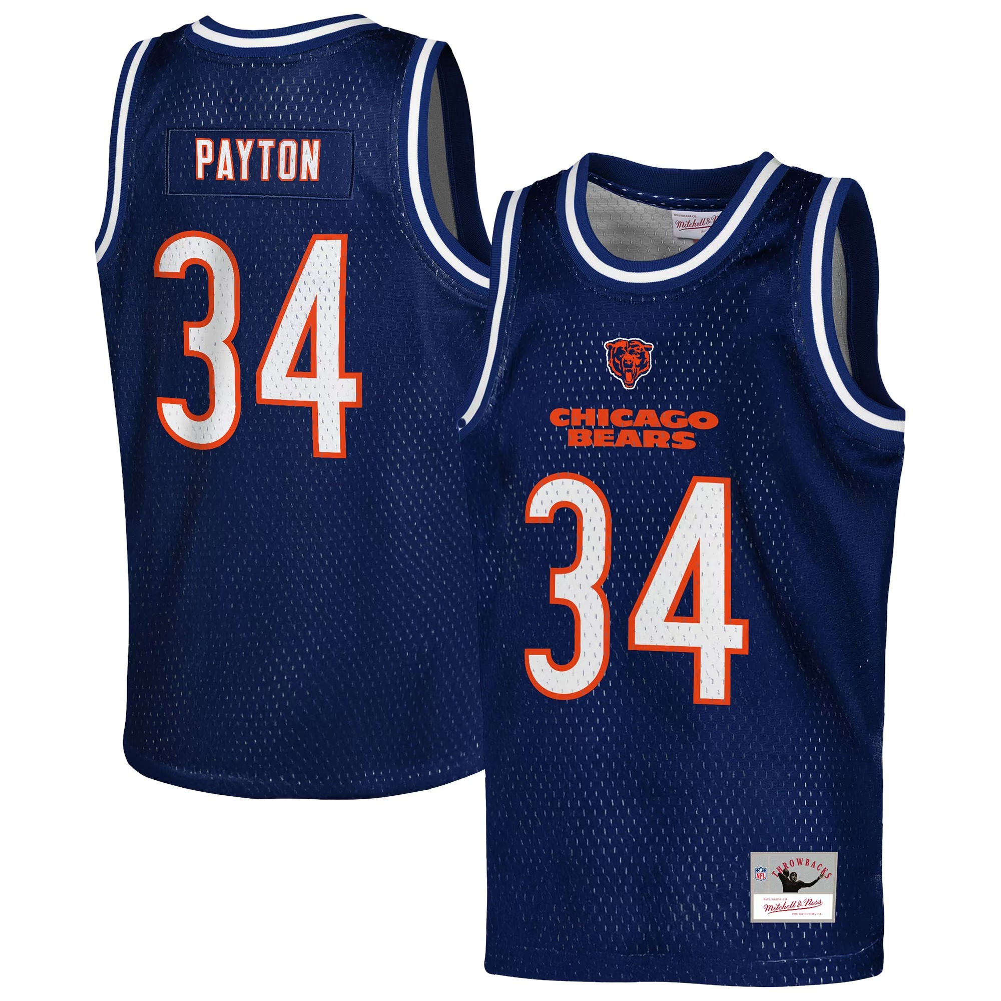Hunk Wear - Walter Payton Chicago Bears Mitchell & Ness Youth Retired Player NFL Basketball Fashion Jersey - Navy