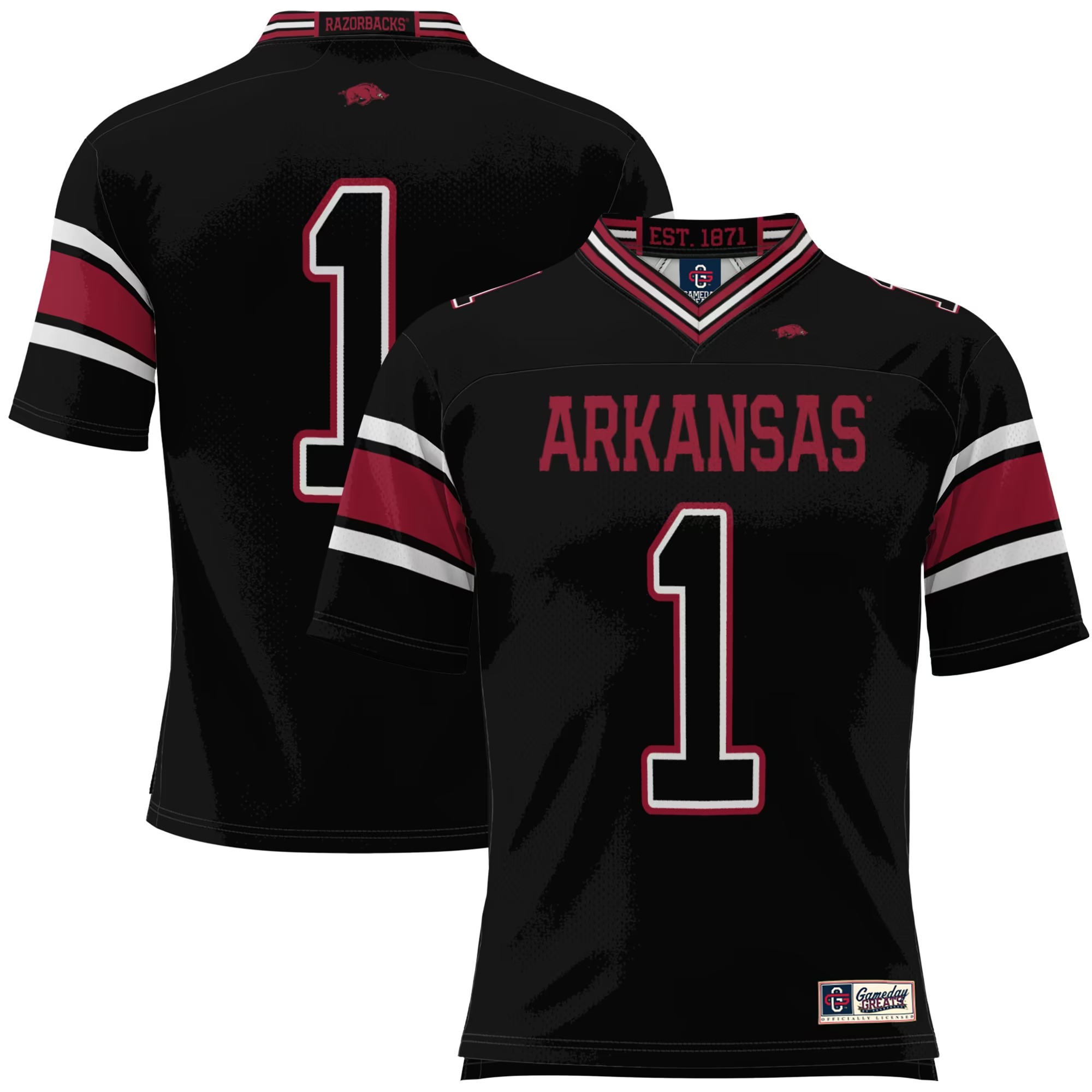 Hunk Wear - #1 Arkansas Razorbacks GameDay Greats Youth Football Jersey - Black