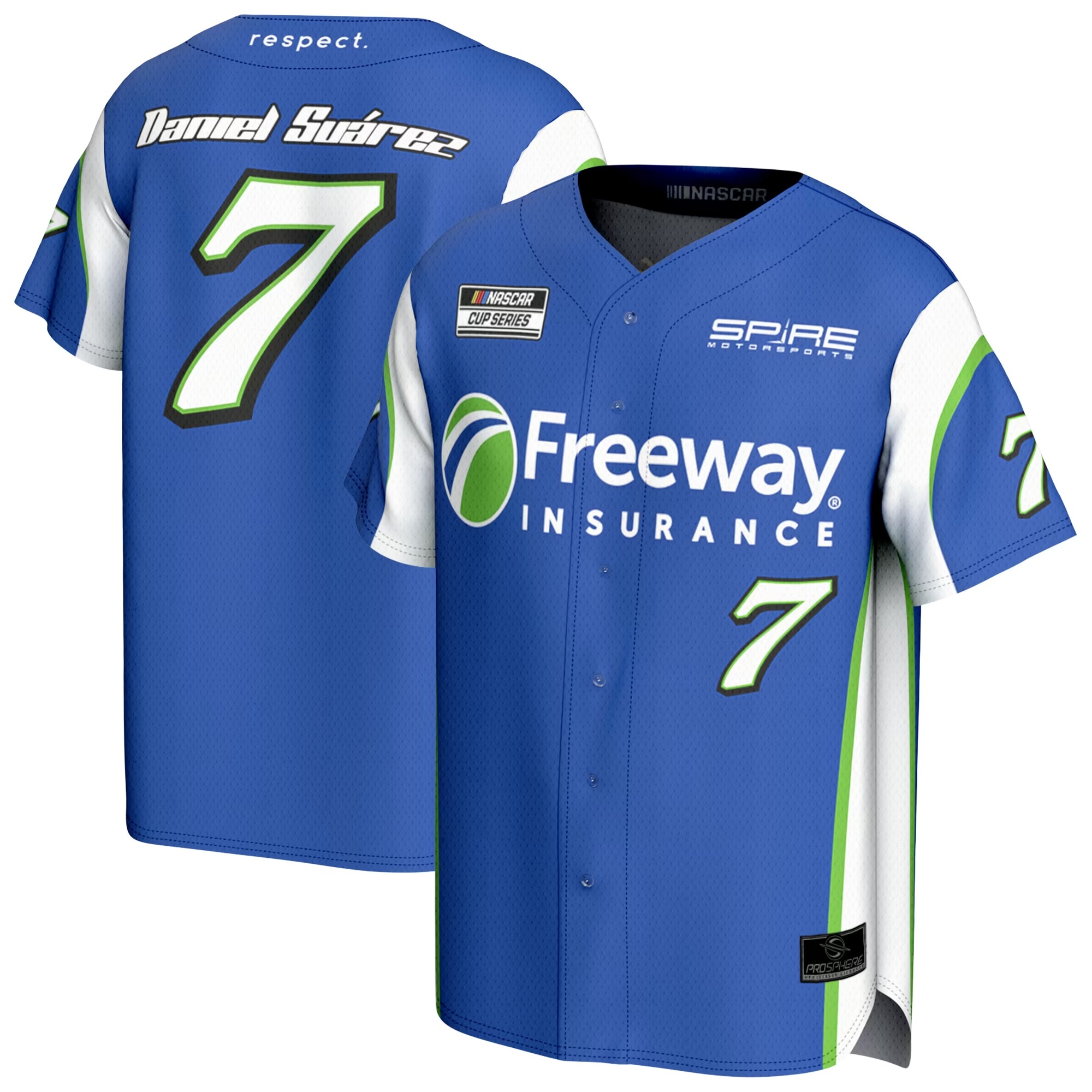 Hunk Wear - Daniel Suarez ProSphere Unisex Freeway Insurance Baseball Fashion Jersey - Blue