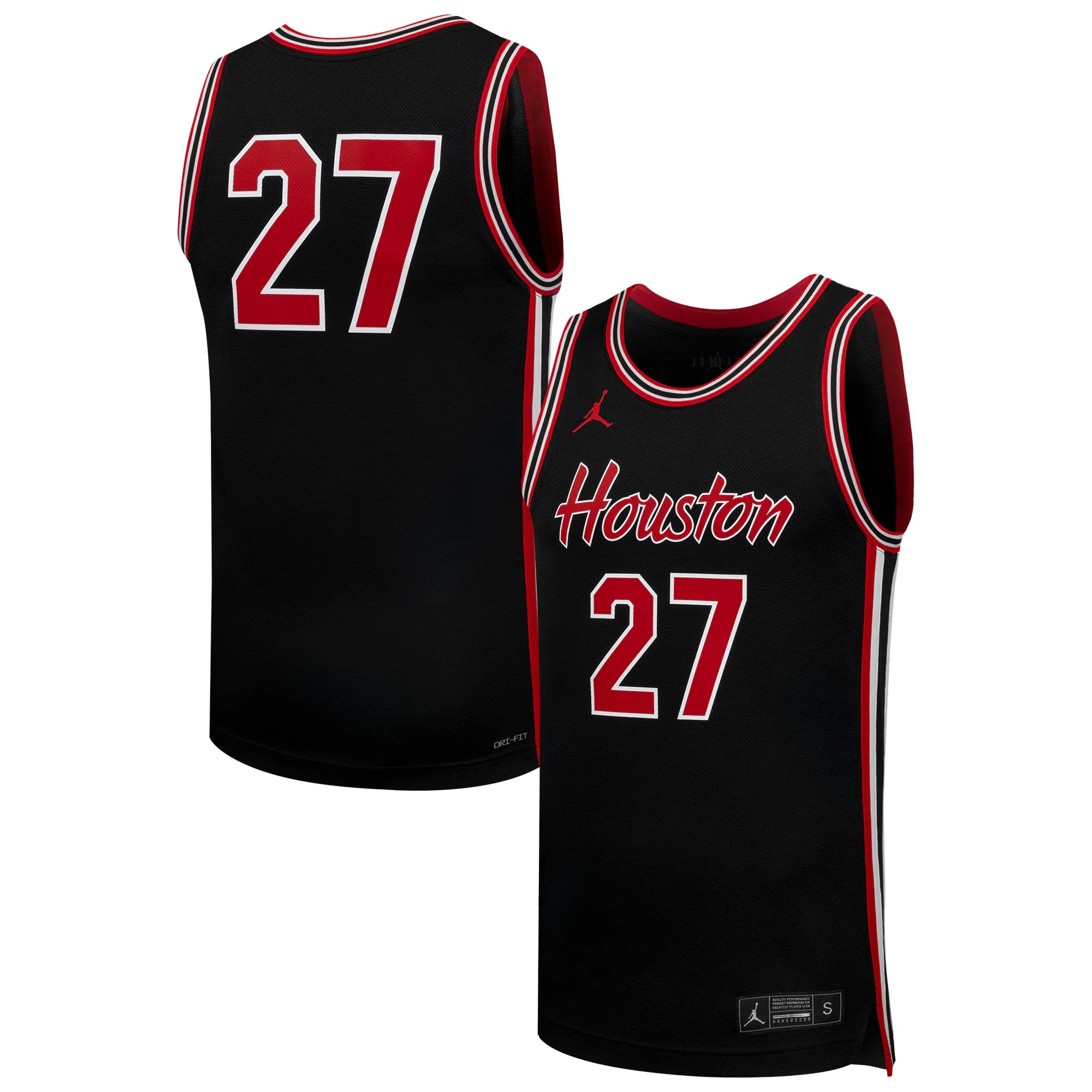Hunk Wear - #27 Houston Cougars Jordan Brand Replica Basketball Jersey - Black