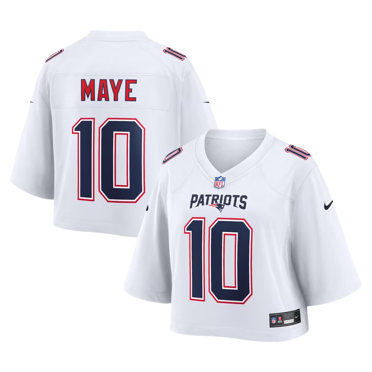 Hunk Wear - Drake Maye New England Patriots Nike Women's Cropped Fashion Game Jersey - White