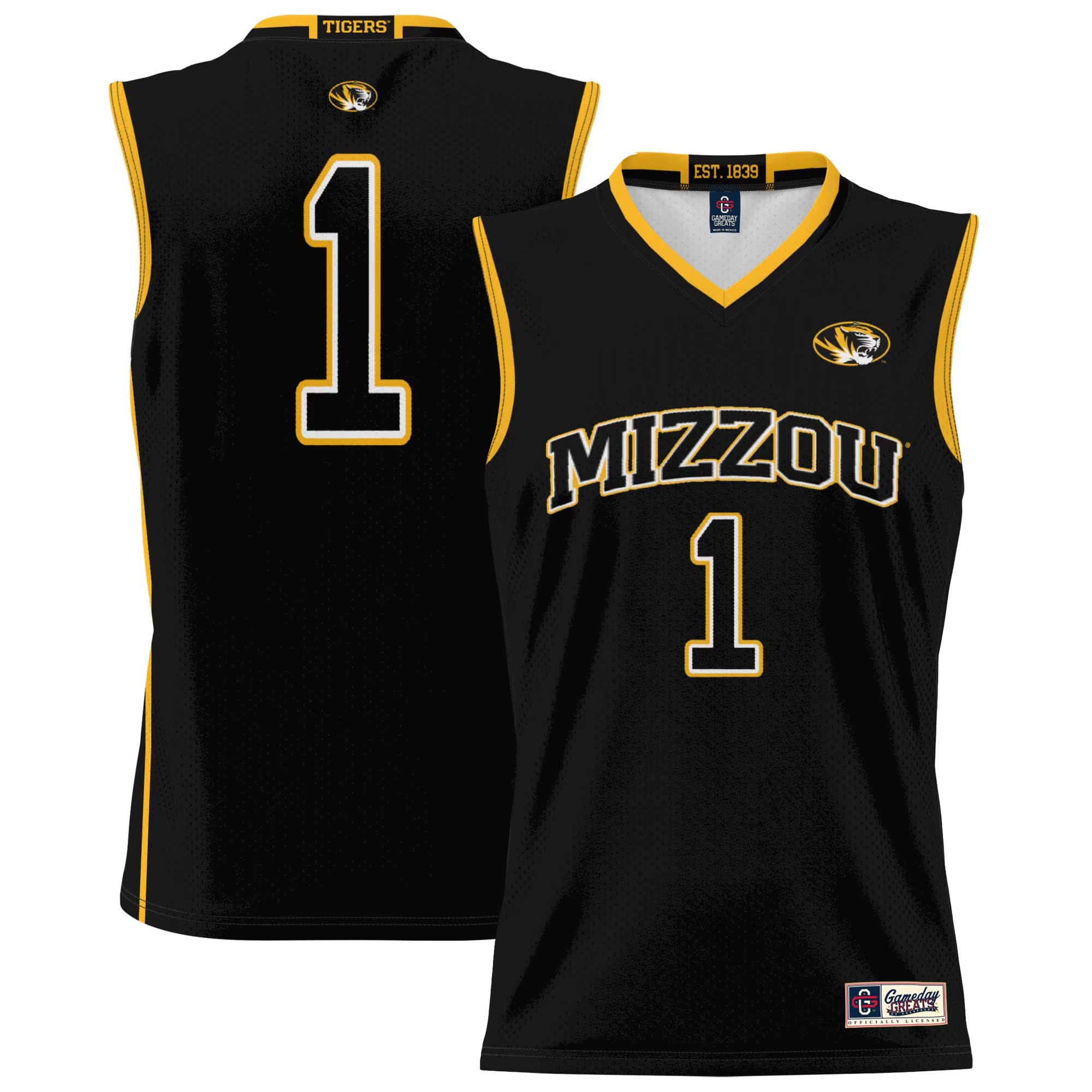 Hunk Wear - #1 Missouri Tigers GameDay Greats Unisex Lightweight Basketball Jersey - Black