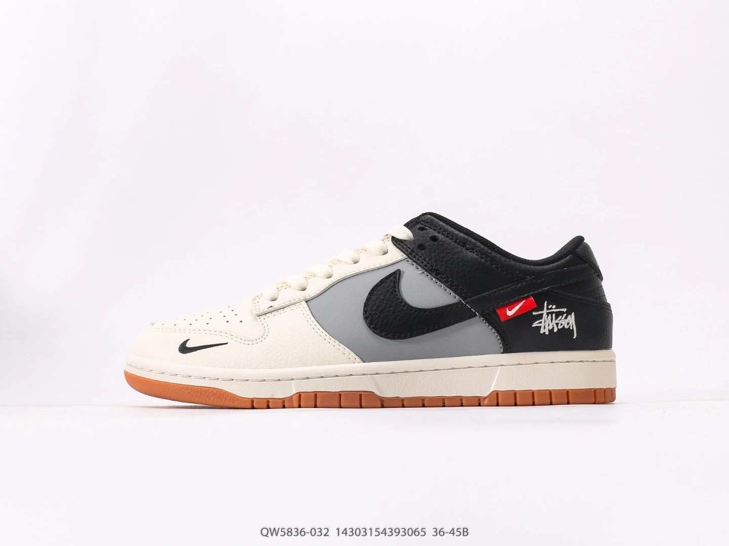 Nike Dunk Low Stussy Sneakers White Black Grey Gum Sole QW5836-032