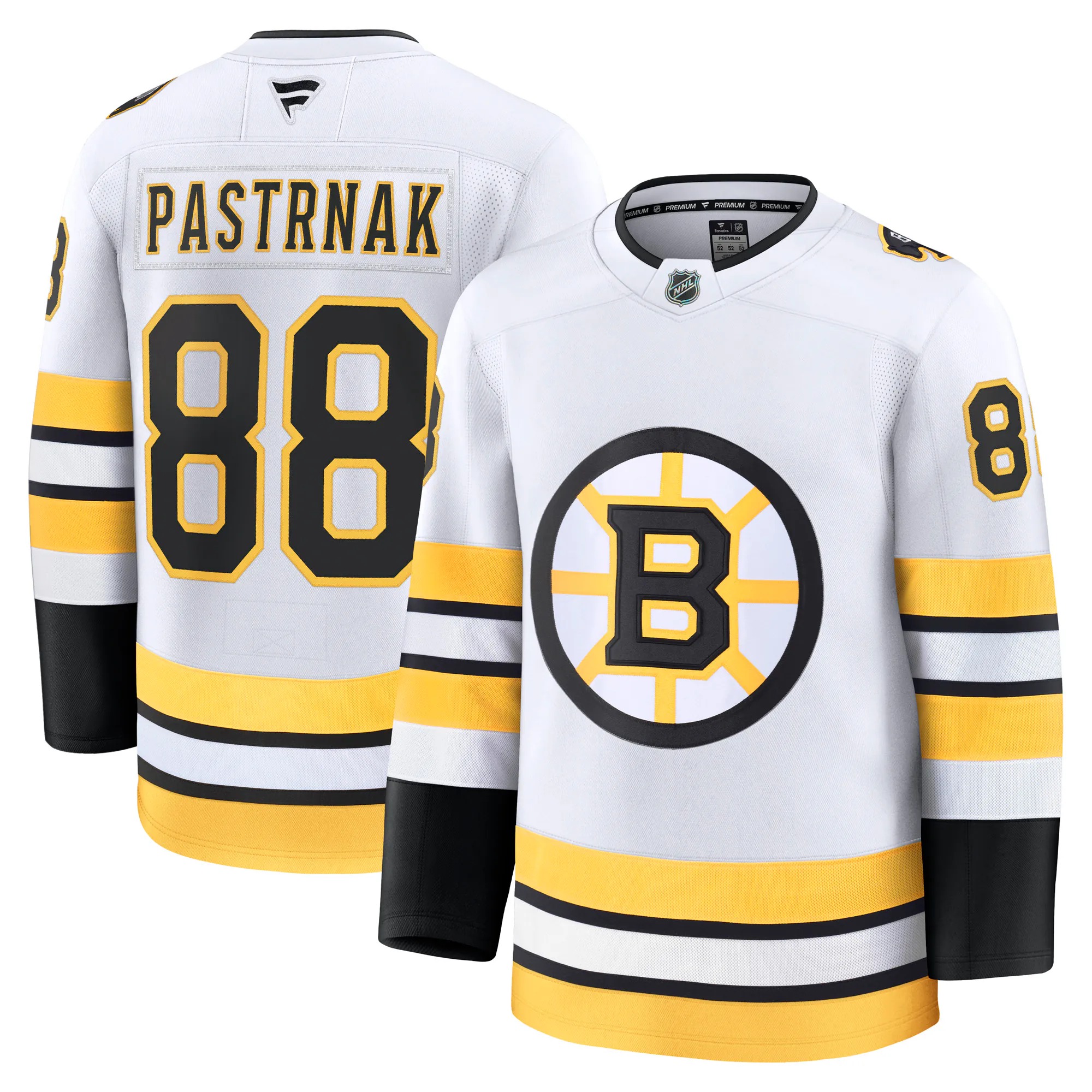 Hunk Wear - David Pastrnak Boston Bruins Fanatics Away Premium Player Jersey - White