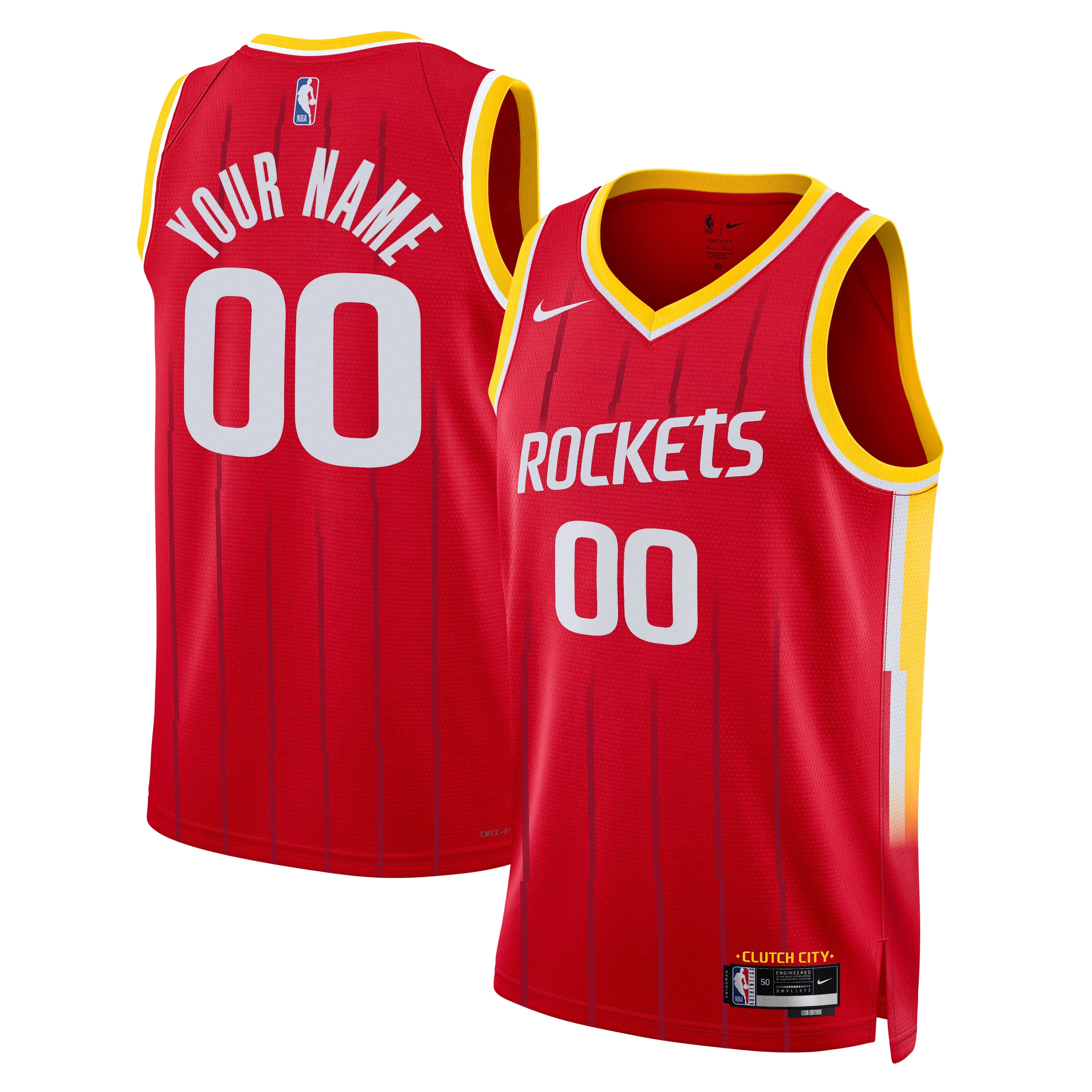 Hunk Wear - Houston Rockets Nike Unisex Swingman Custom Jersey - Icon Edition - Red