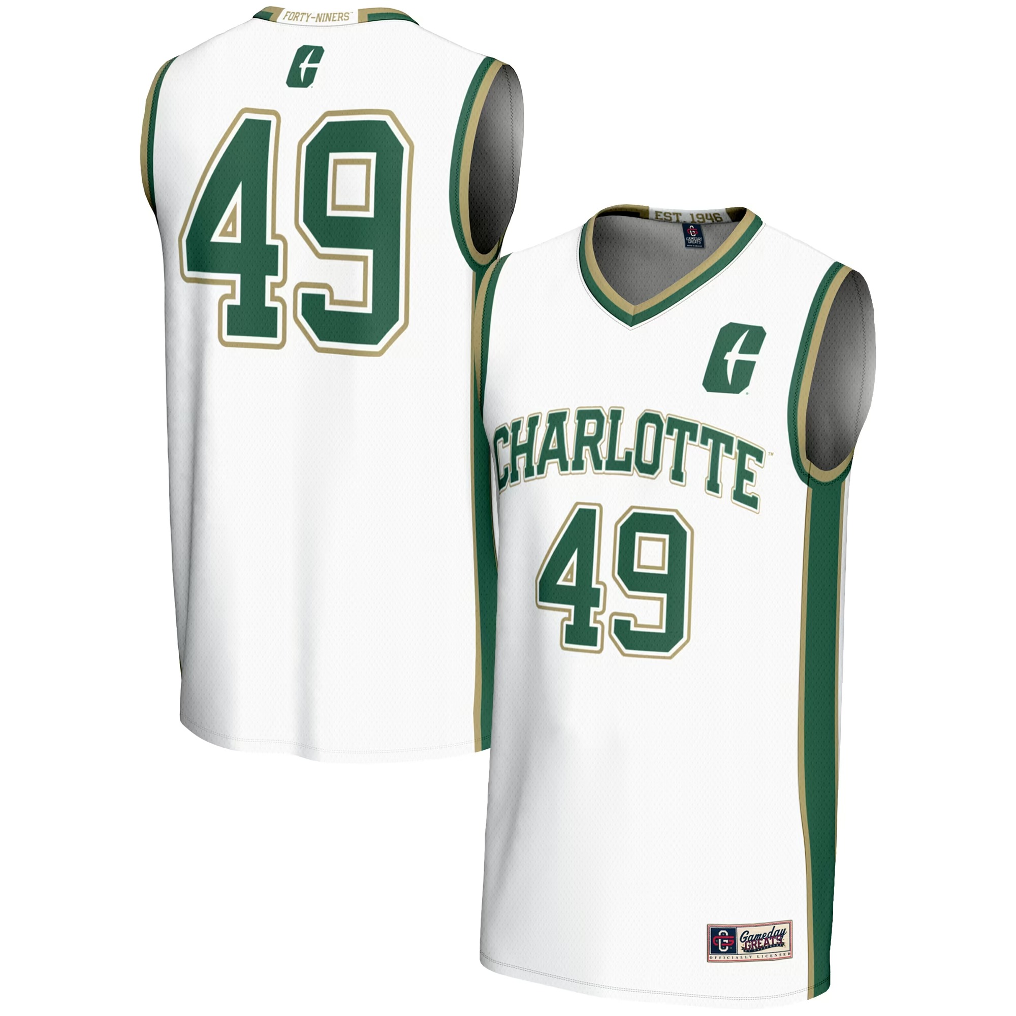 Hunk Wear - #49 Charlotte 49ers GameDay Greats Unisex Lightweight Basketball Jersey - White