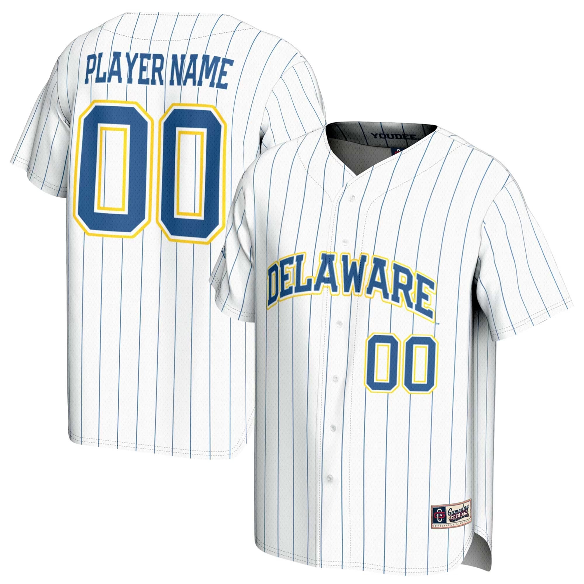 Hunk Wear - Delaware Fightin' Blue Hens GameDay Greats Youth NIL Pick-A-Player Baseball Lightweight Jersey - White