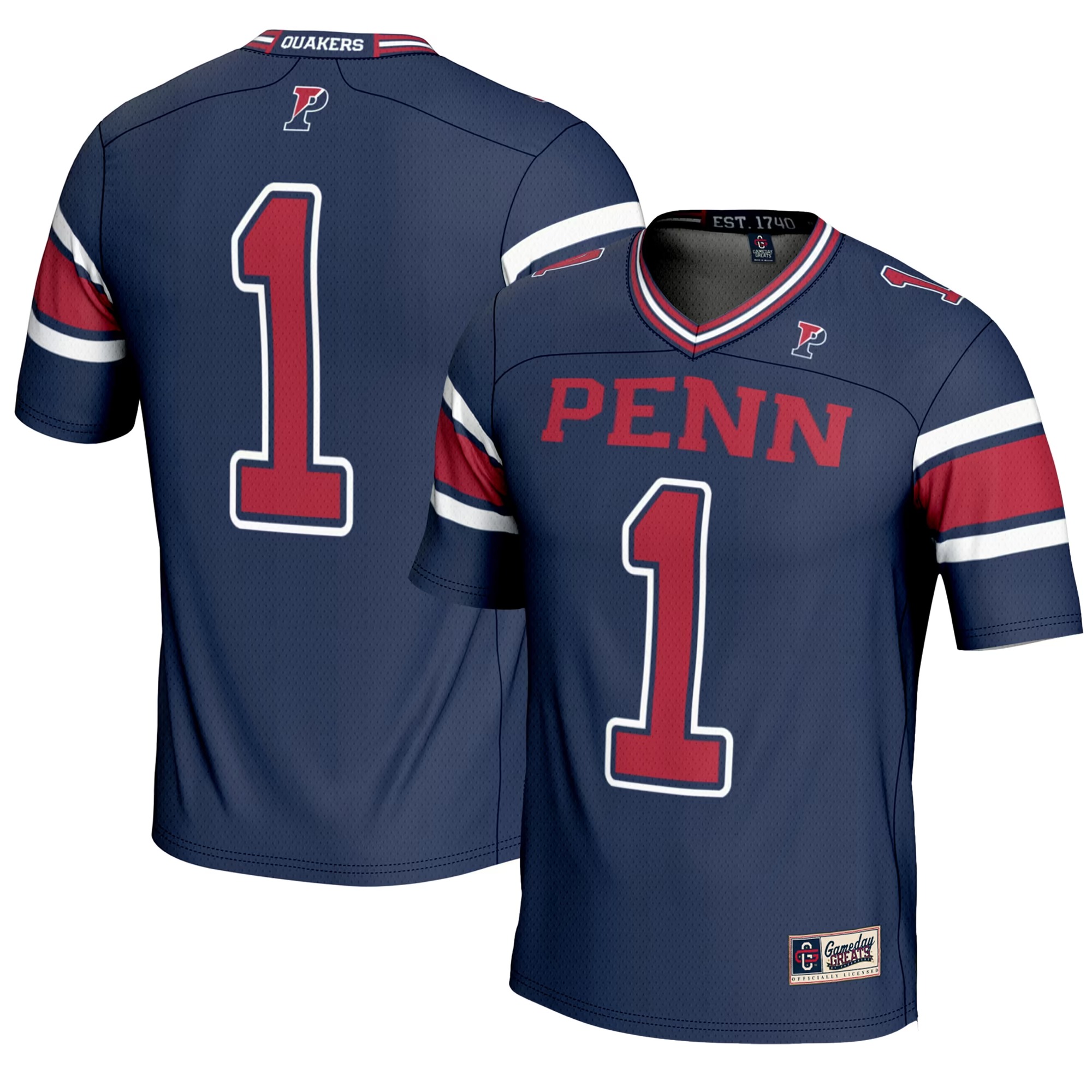 Hunk Wear - #1 Pennsylvania Quakers GameDay Greats Youth Endzone Football Jersey - Navy