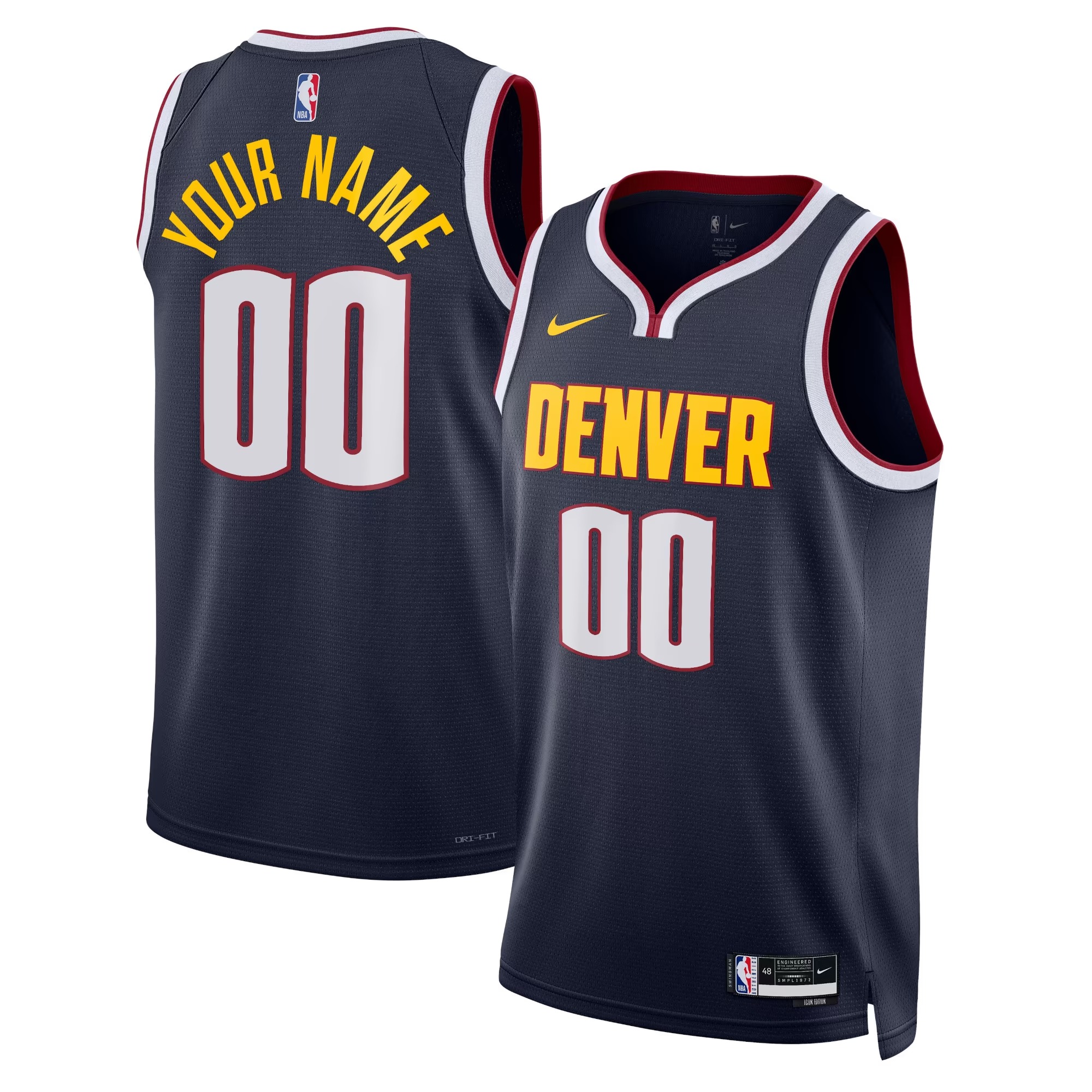 Hunk Wear - Denver Nuggets Nike Unisex Swingman Custom Jersey Navy - Icon Edition
