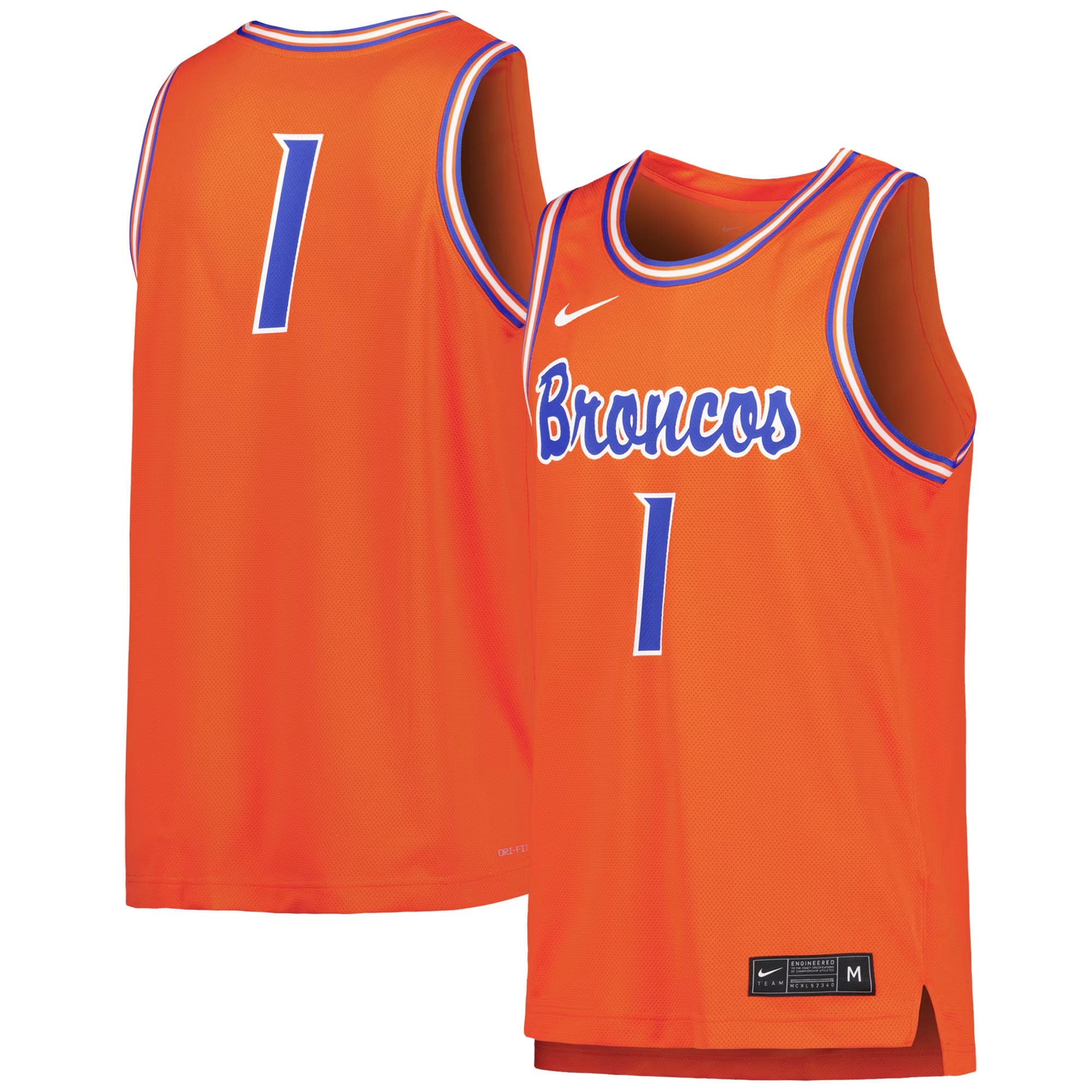 Hunk Wear - #1 Boise State Broncos Nike Replica Basketball Jersey - Orange