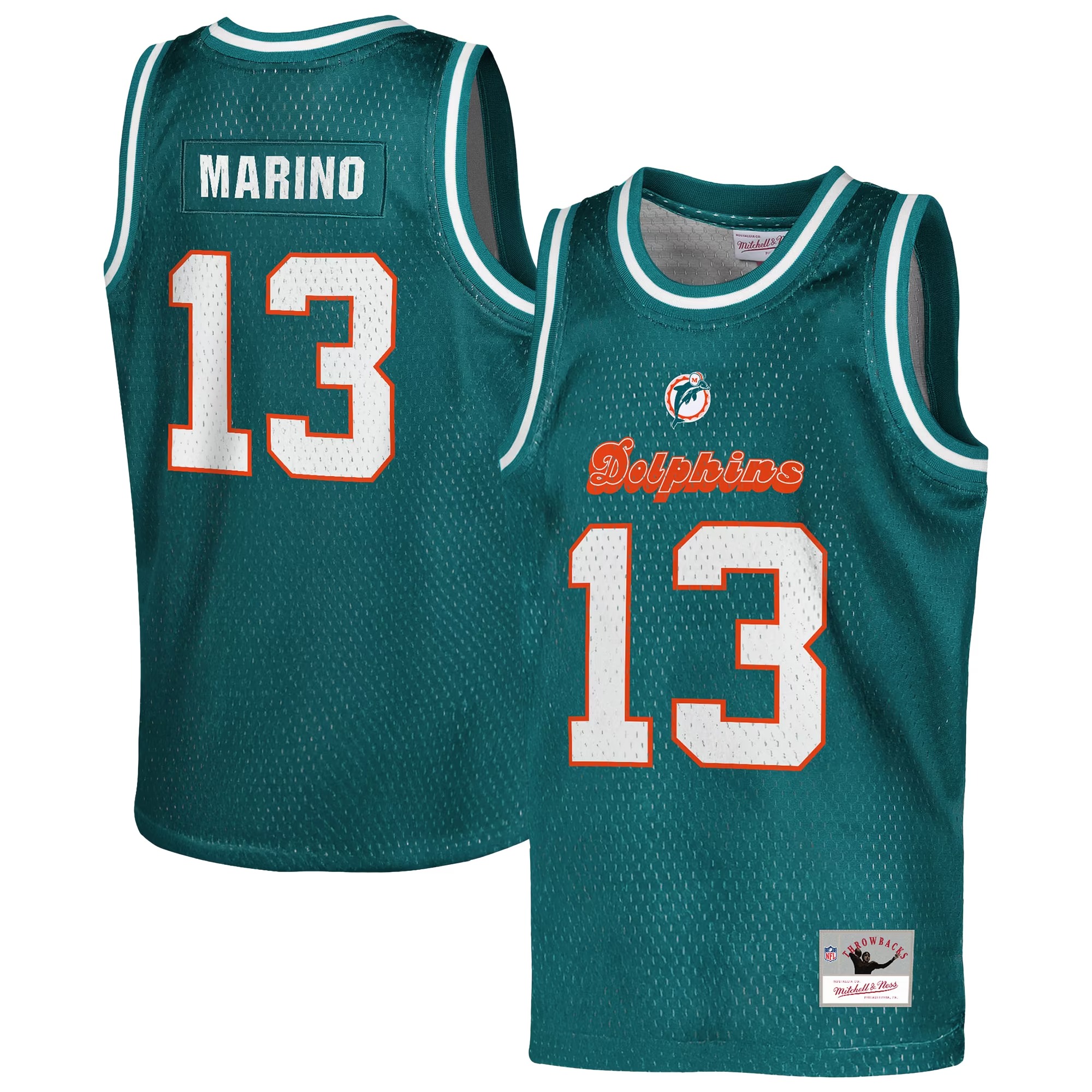 Hunk Wear - Dan Marino Miami Dolphins Mitchell & Ness Youth Retired Player NFL Basketball Fashion Jersey - Aqua