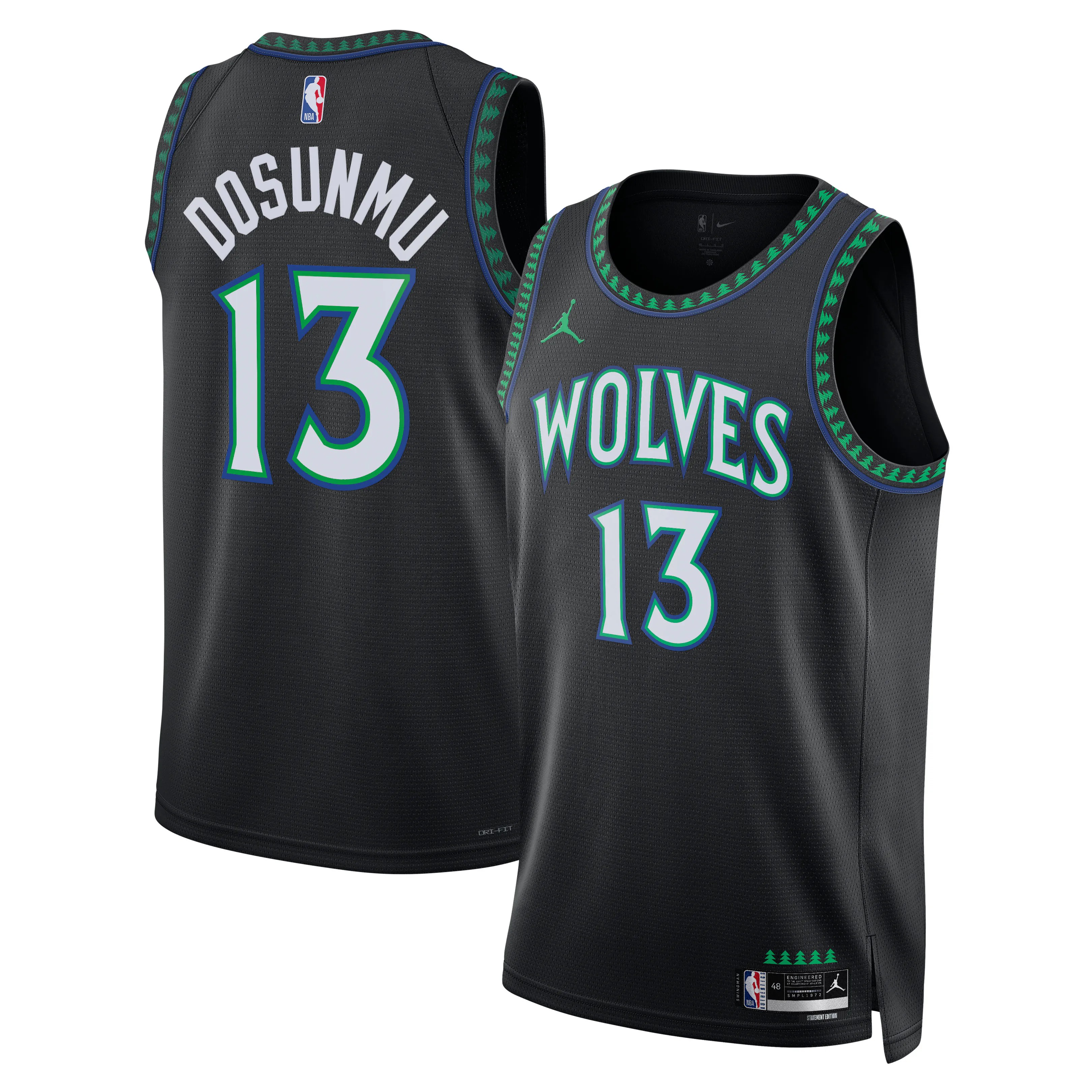 Hunk Wear - Ayo Dosunmu Minnesota Timberwolves Jordan Brand Unisex Swingman Jersey - Statement Edition - Black