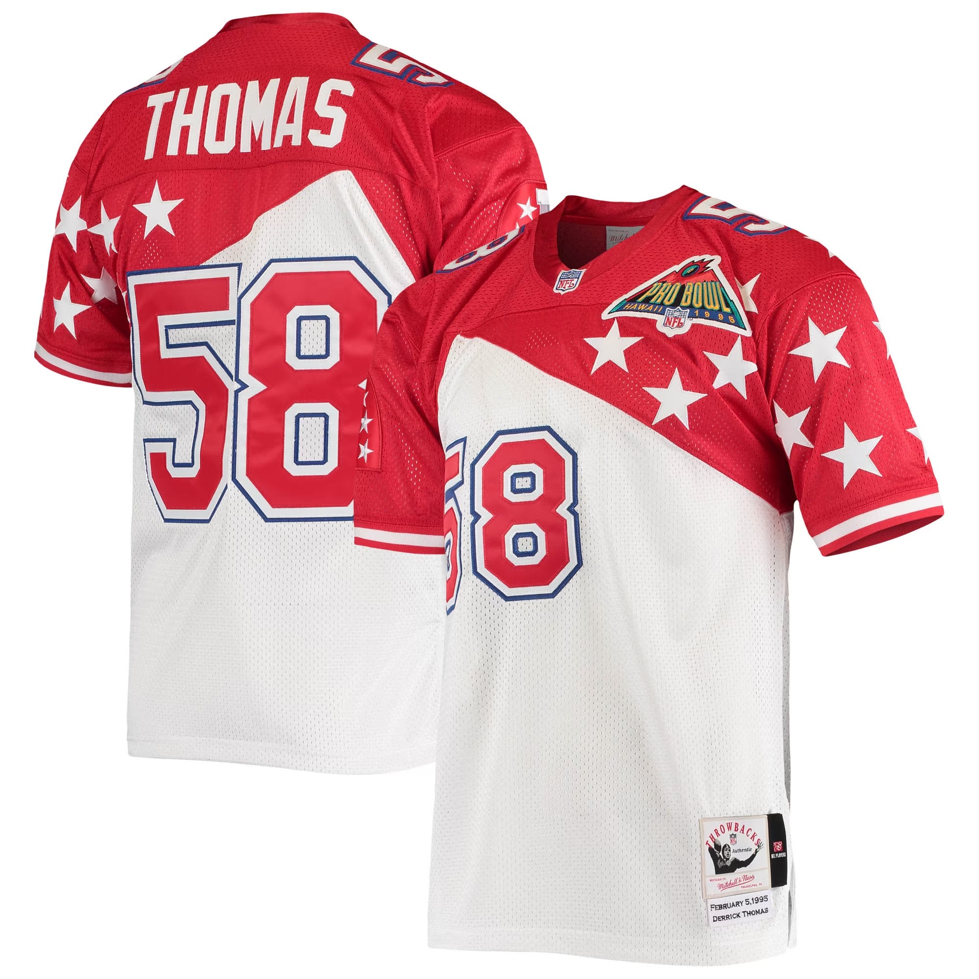 Hunk Wear - Derrick Thomas AFC Mitchell & Ness 1995 Pro Bowl Authentic Jersey - White_Red