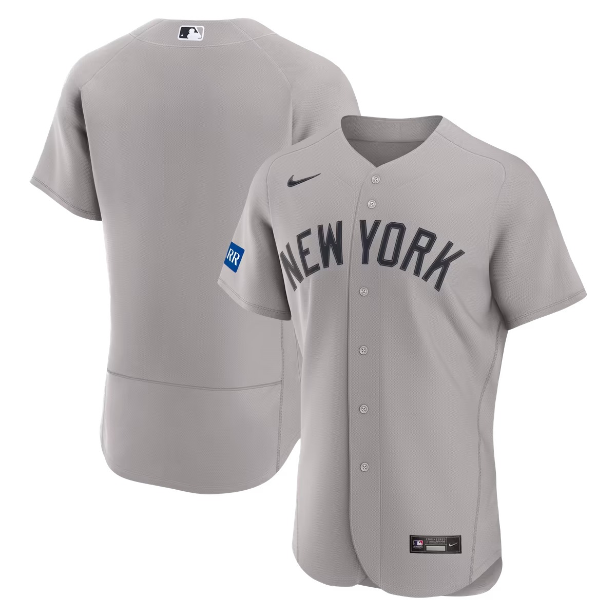 Hunk Wear - New York Yankees Nike Road Sponsor Patch Authentic Jersey - Gray