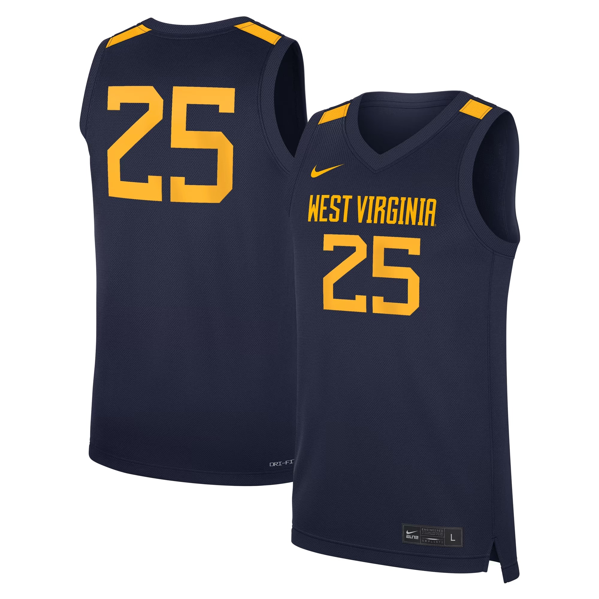 Hunk Wear - #25 West Virginia Mountaineers Nike Road Replica Basketball Jersey - Navy
