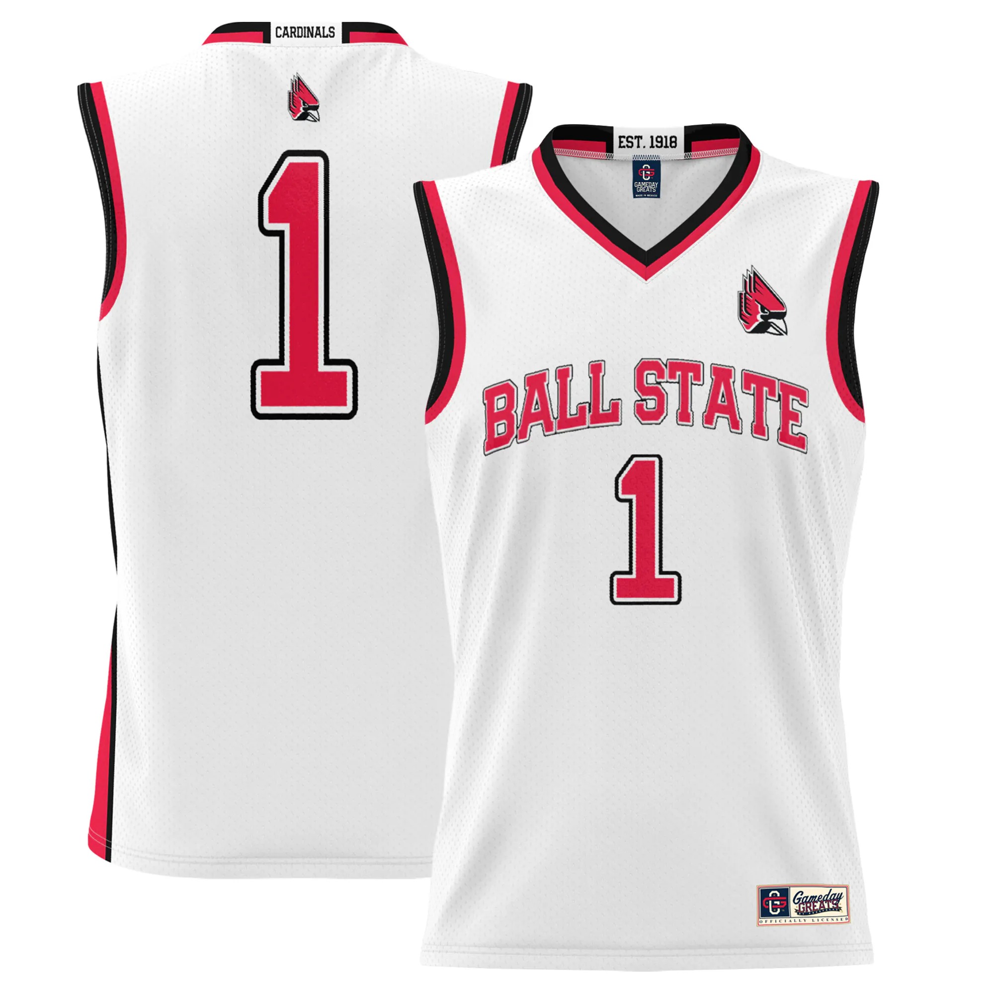 Hunk Wear - #1 Ball State Cardinals GameDay Greats Youth Lightweight Basketball Jersey - White
