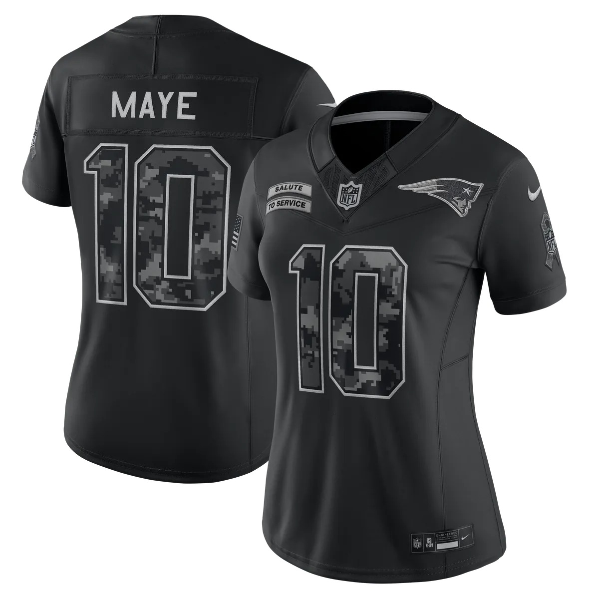 Hunk Wear - Drake Maye New England Patriots Nike Women's 2026 Salute to Service Stitched Limited Jersey - Black